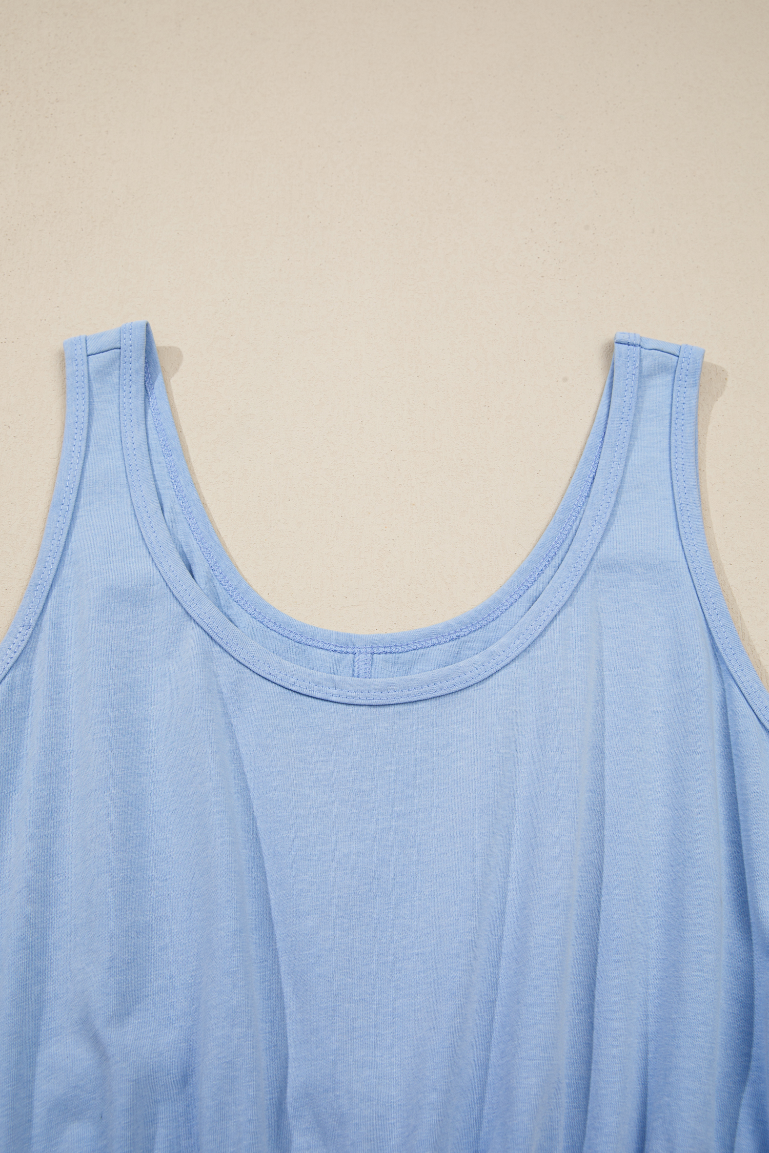 Sky Blue Mineral Wash Elastic Waist Tank Dress with Side Pockets