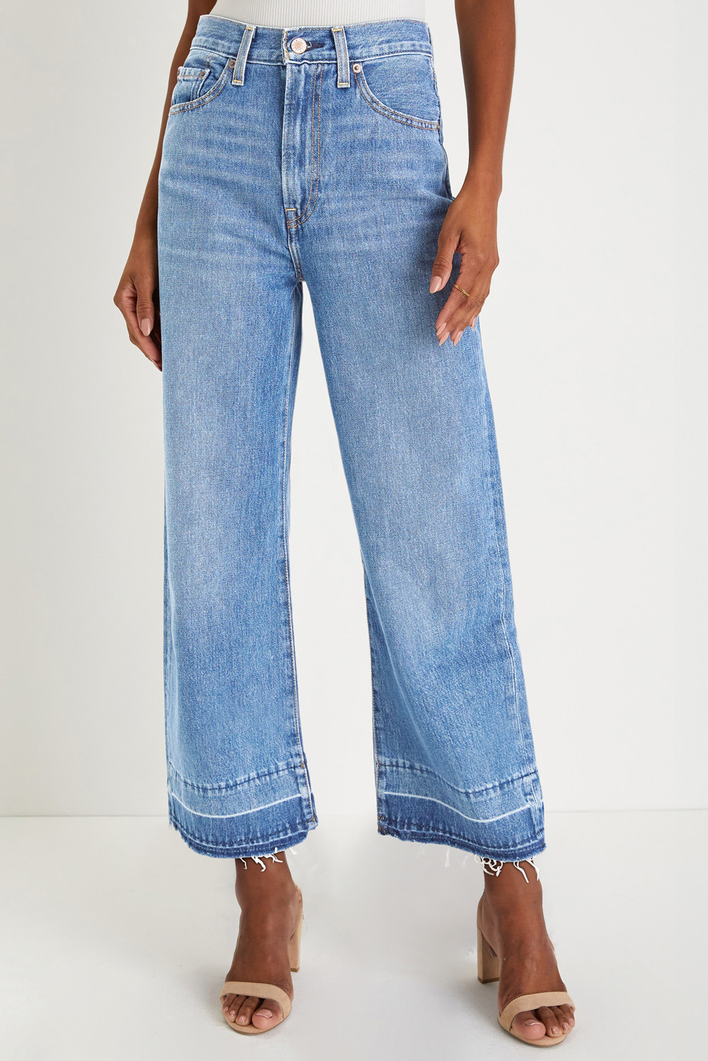 Gray Raw Hem Straight Leg Loose High Waist Jeans