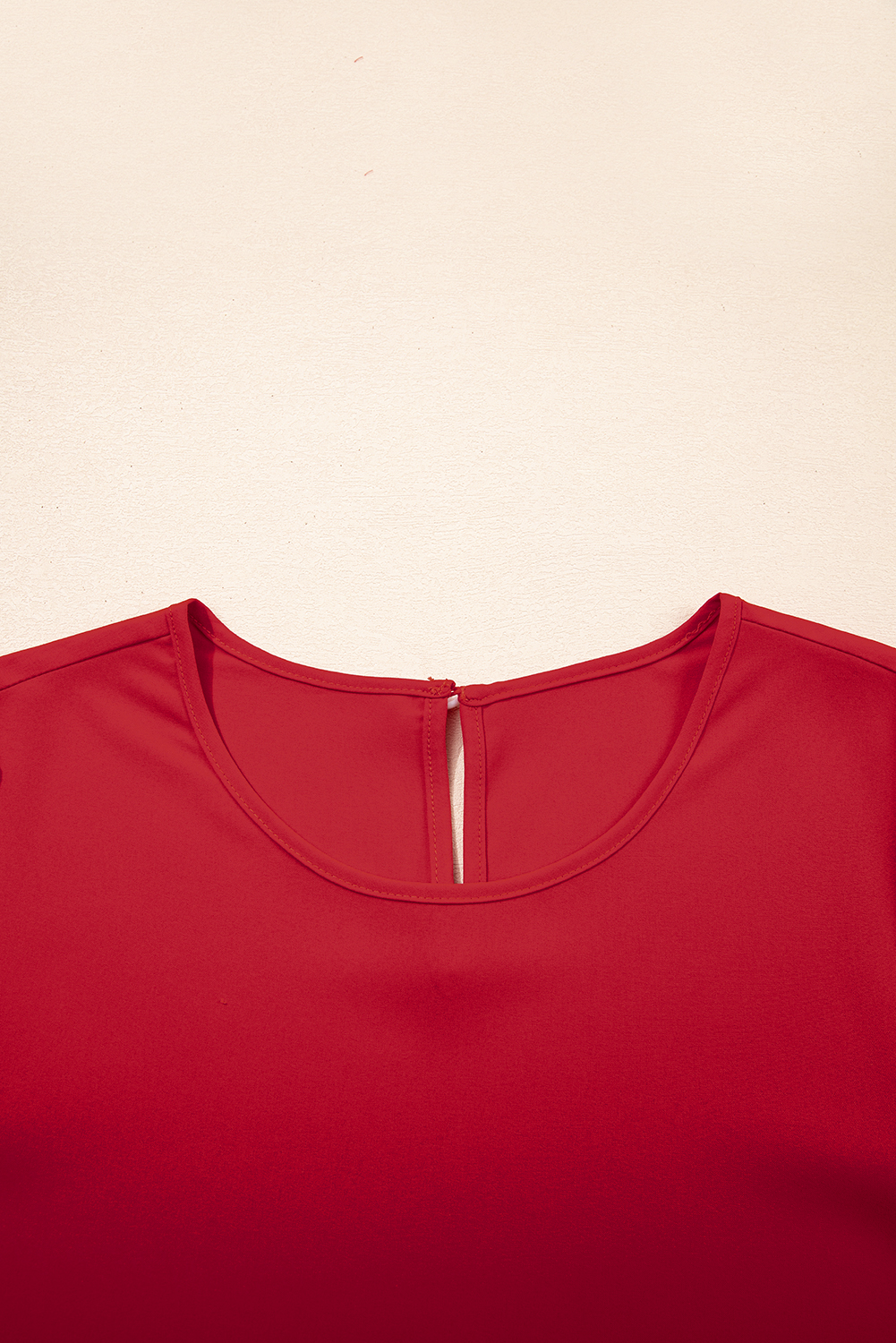 Black Ruffle Trimmed 3/4 Sleeve Round Neck Blouse