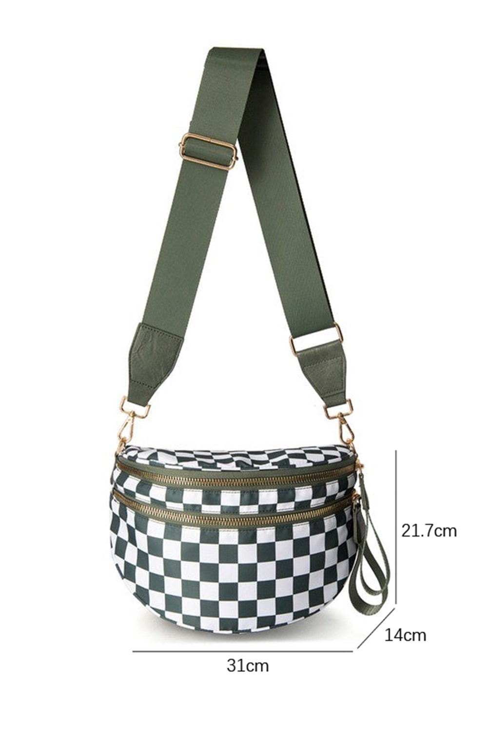Jungle Green Double Zip Crescent Shape Adjustable Sling Bag