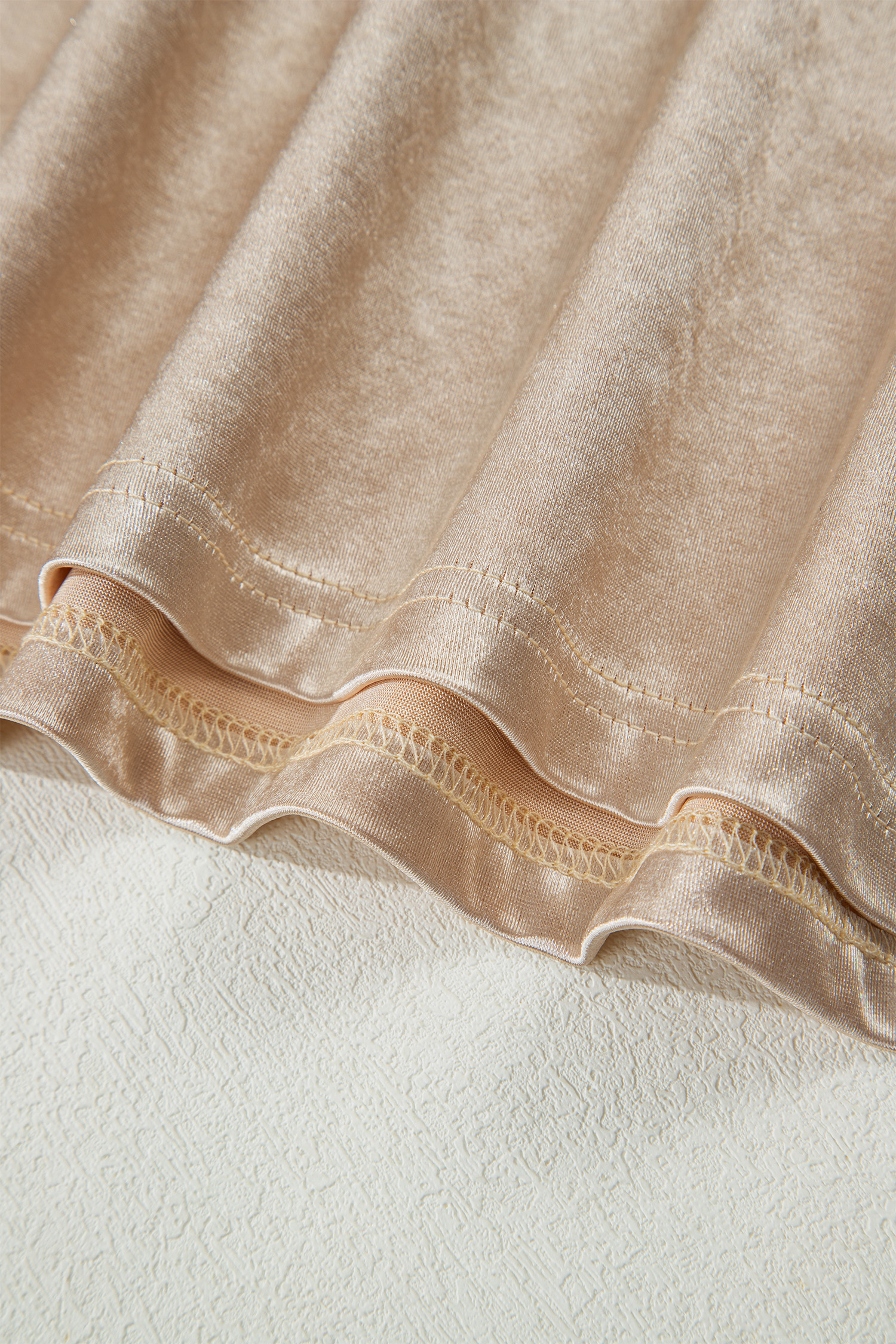 Apricot Metallic Round Neck Smocked Long Sleeve Blouse