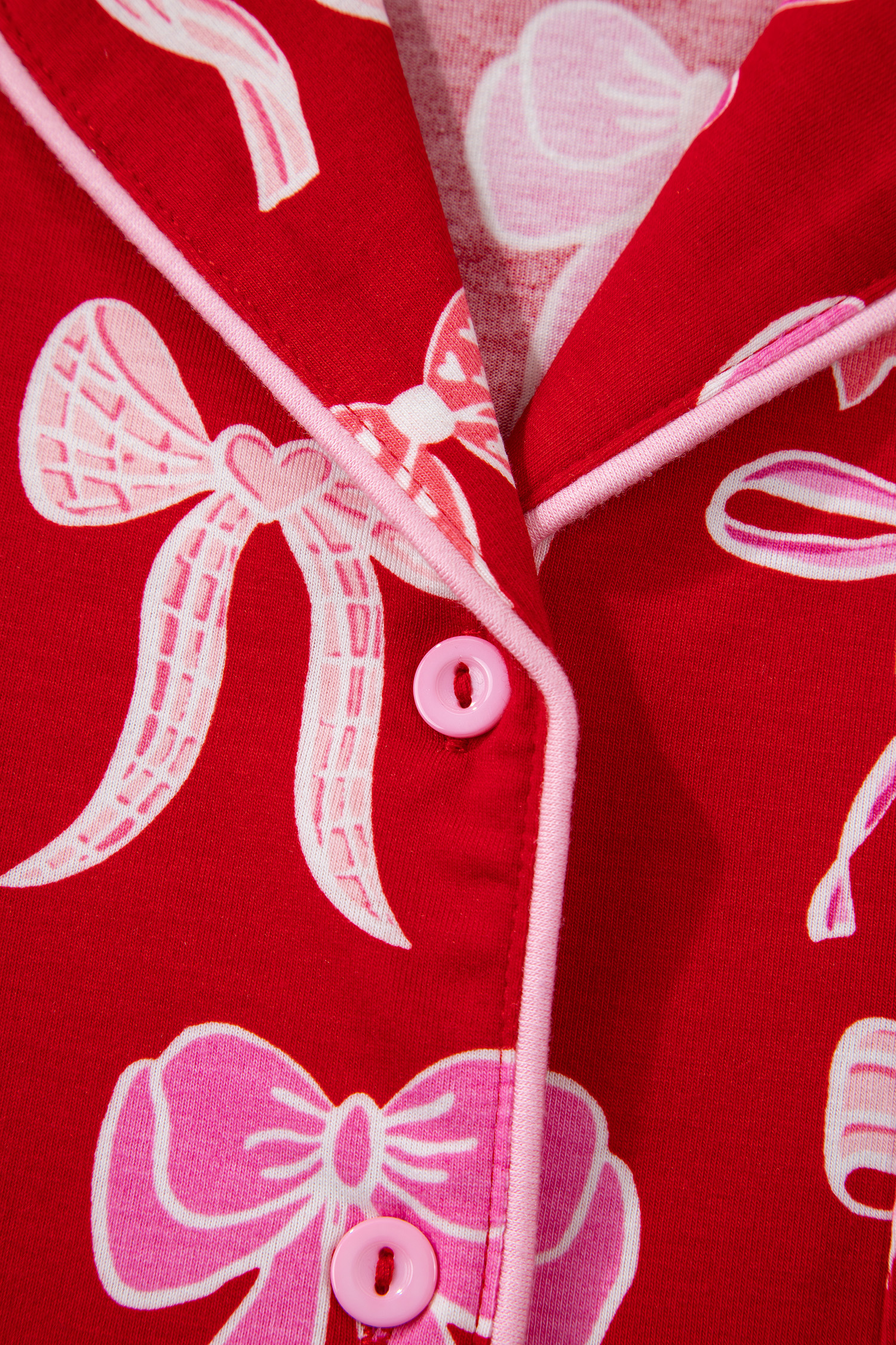 Red Sweet Bow Print Shirt Style Top Long 2pcs Pajama Set