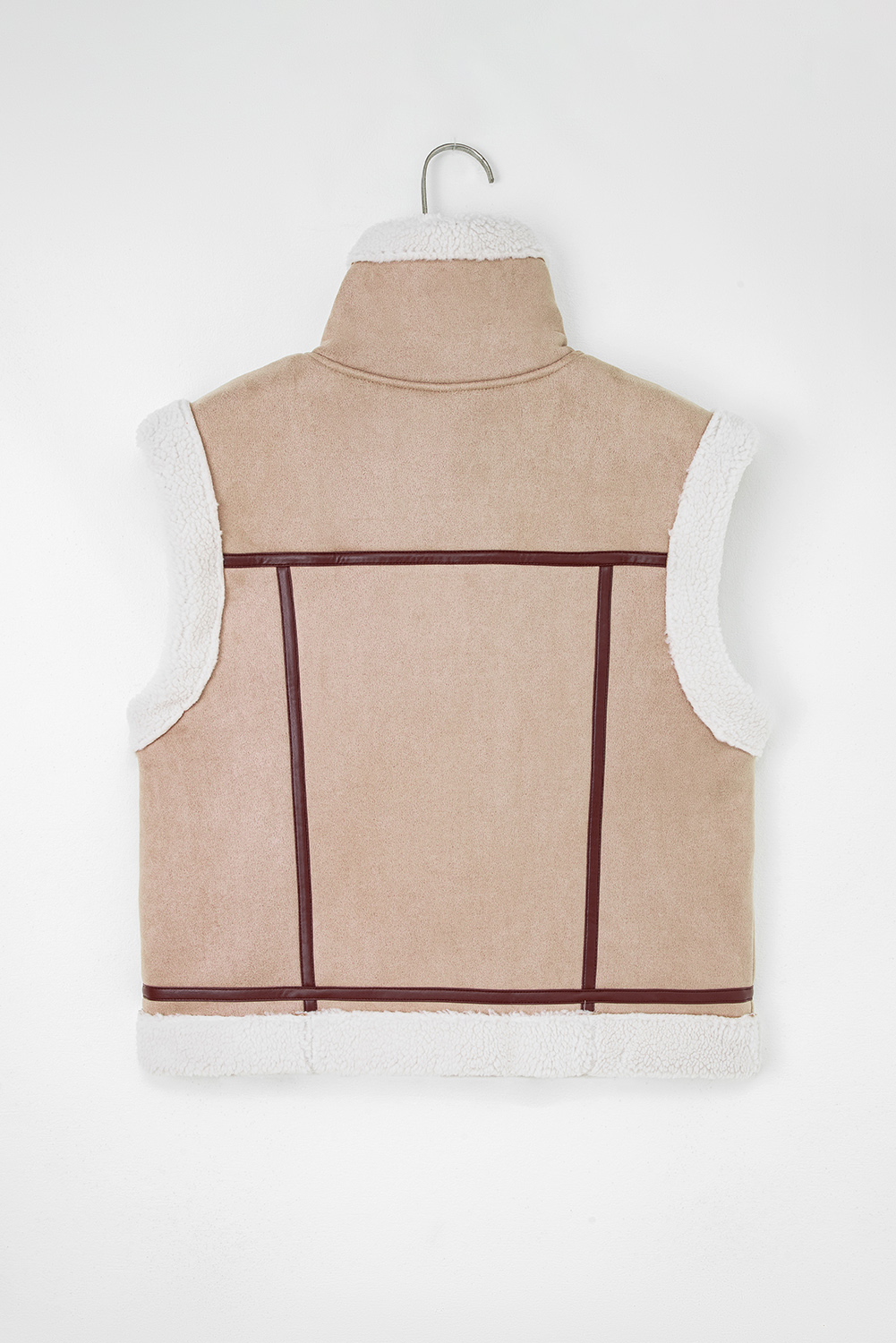 Dark Khaki Sherpa Lined Faux Suede Lapel Collar Vest