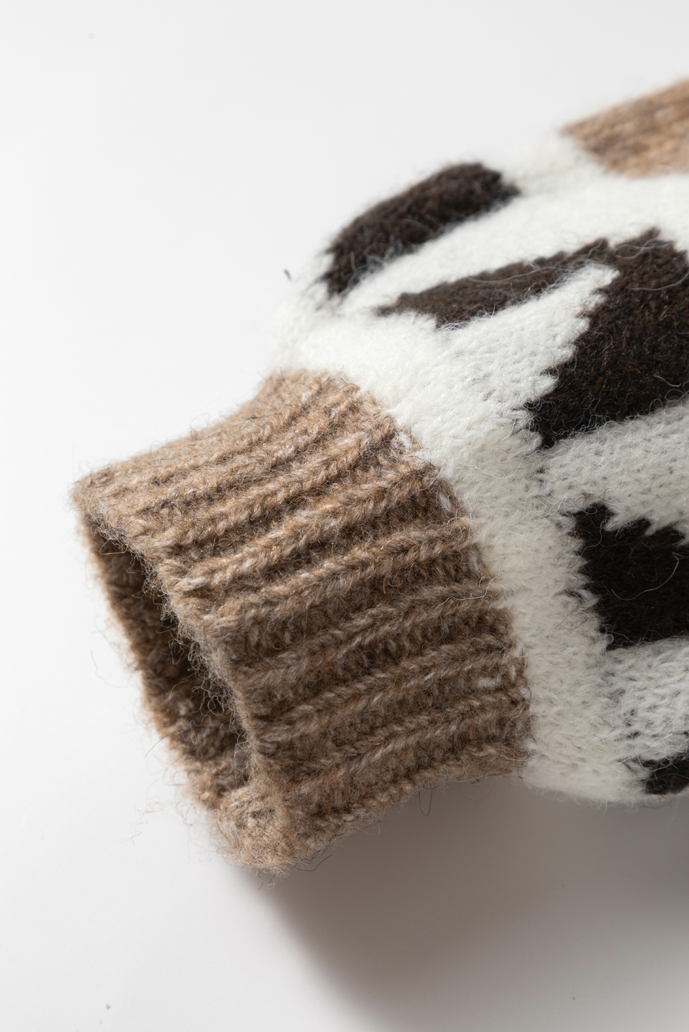 Dark Khaki Ethnic Geometric Pattern Button Front V Neck Sweater Cardigan