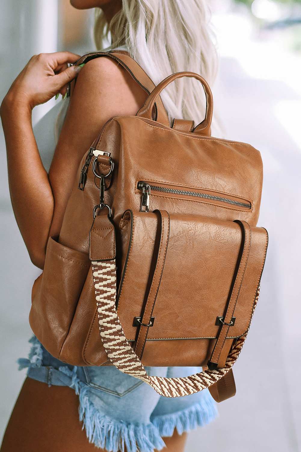 Brown Tassel Decor Retro PU Large Capacity Backpack