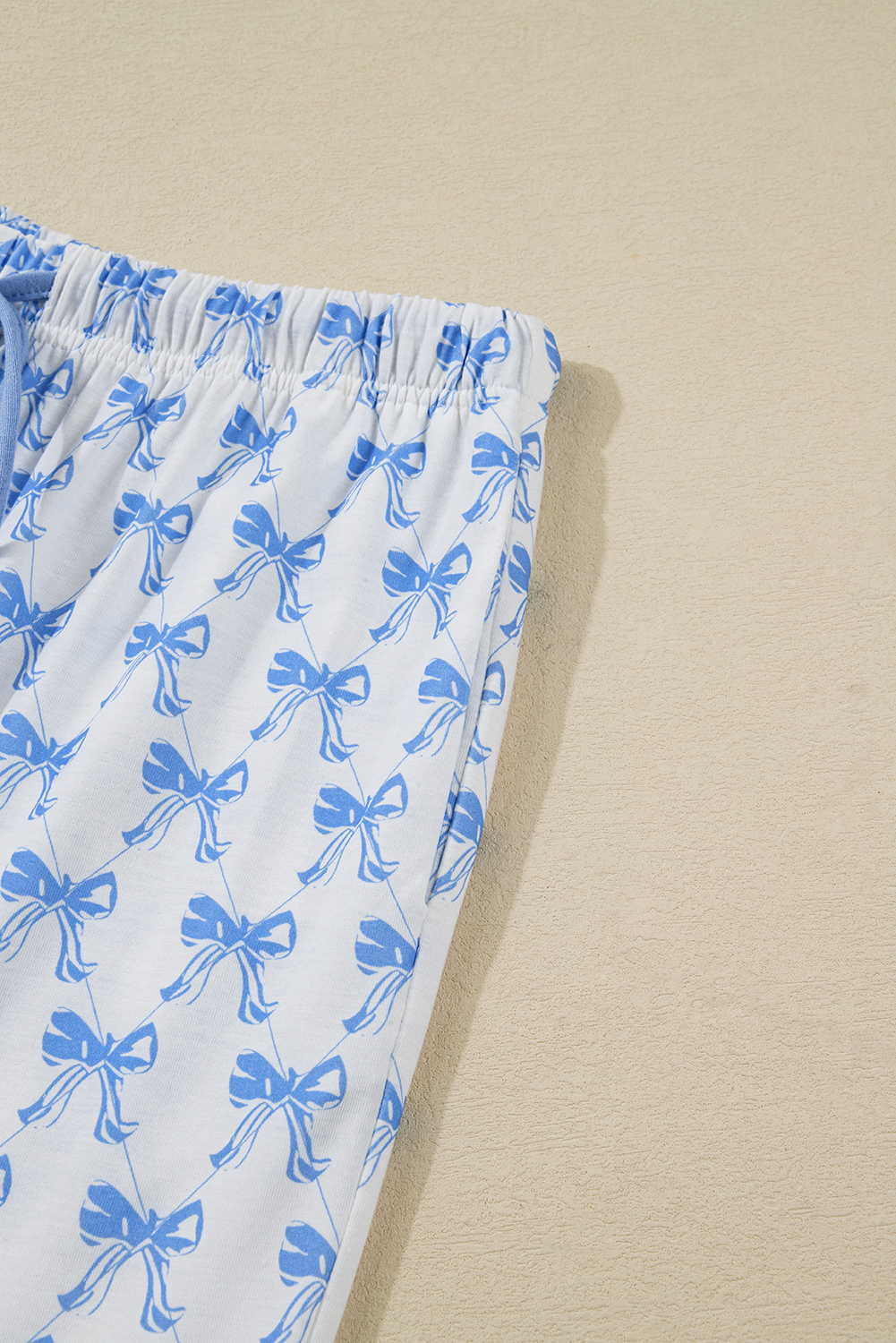 Sky Blue Bow Print Long Sleeve Shirt and Pants Soft Pajama Set