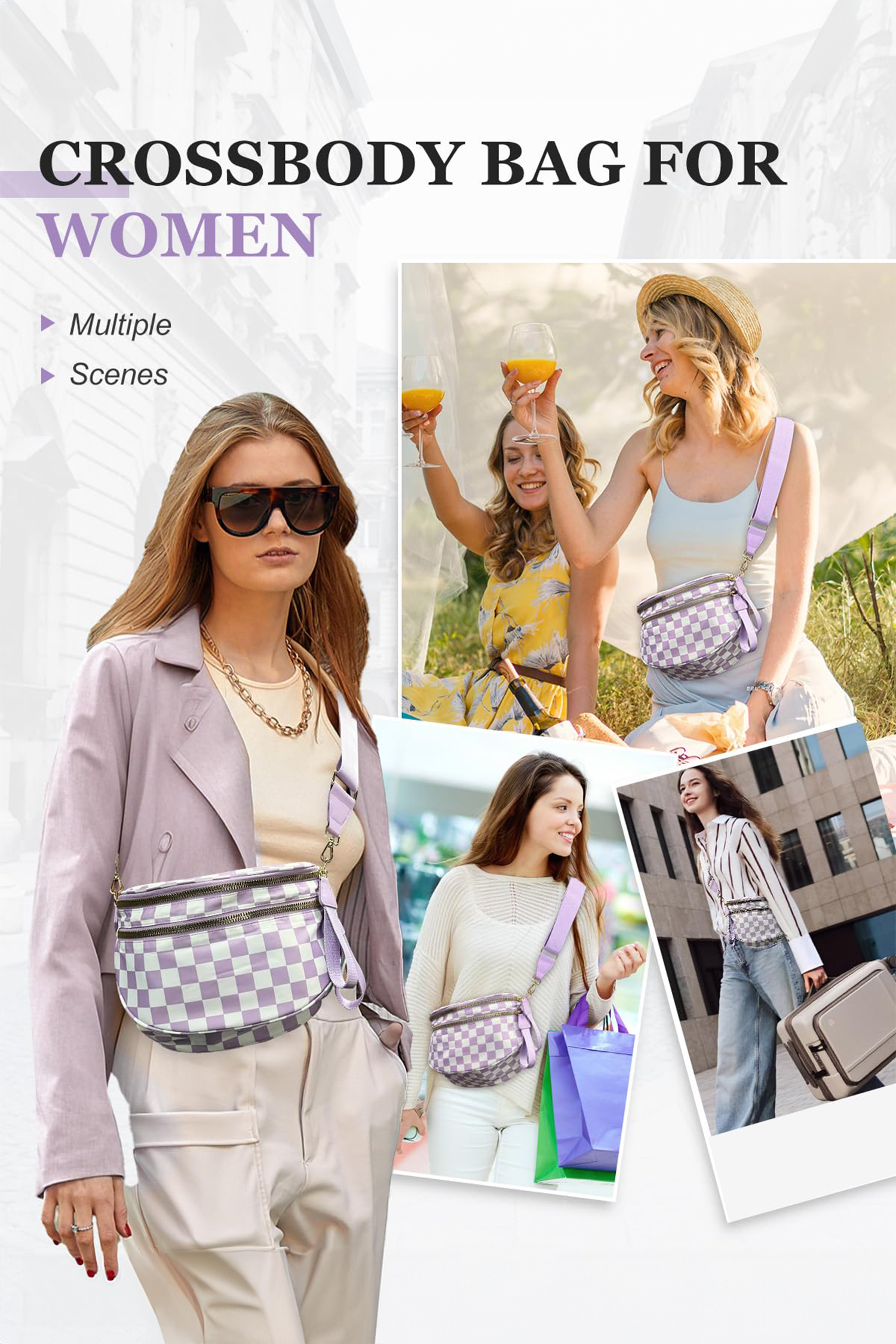 Jungle Green Double Zip Crescent Shape Adjustable Sling Bag