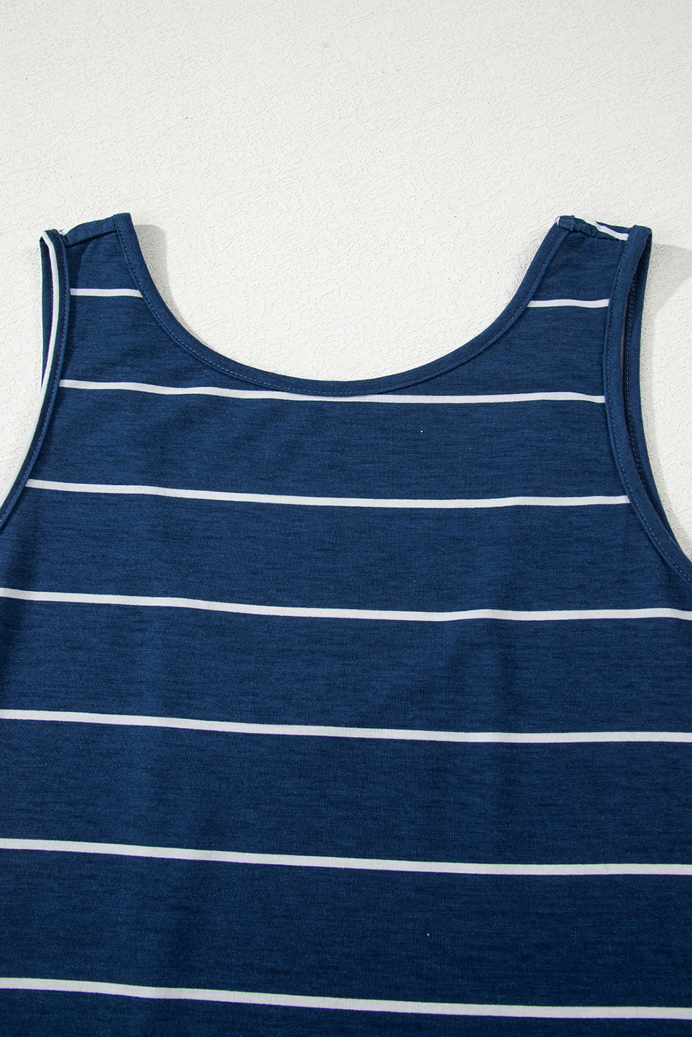 Blue Gray Stripe Print Open Back Sleeveless Maxi Dress with Slits