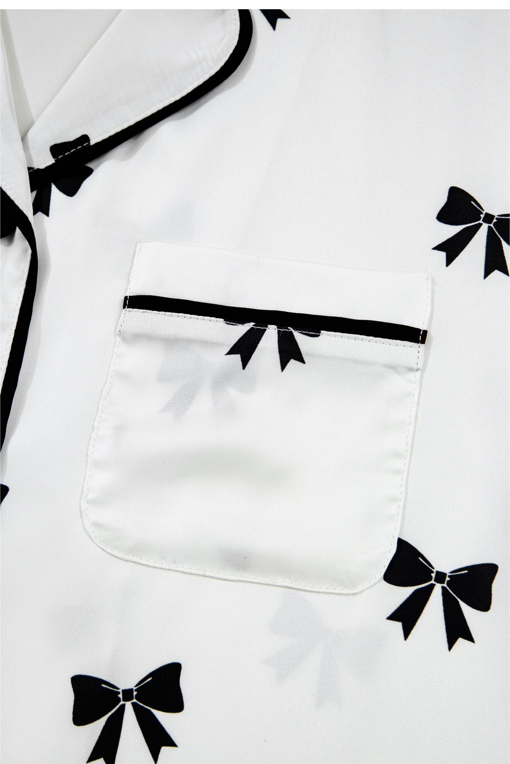 White Bows Print Two Piece Sleepwear