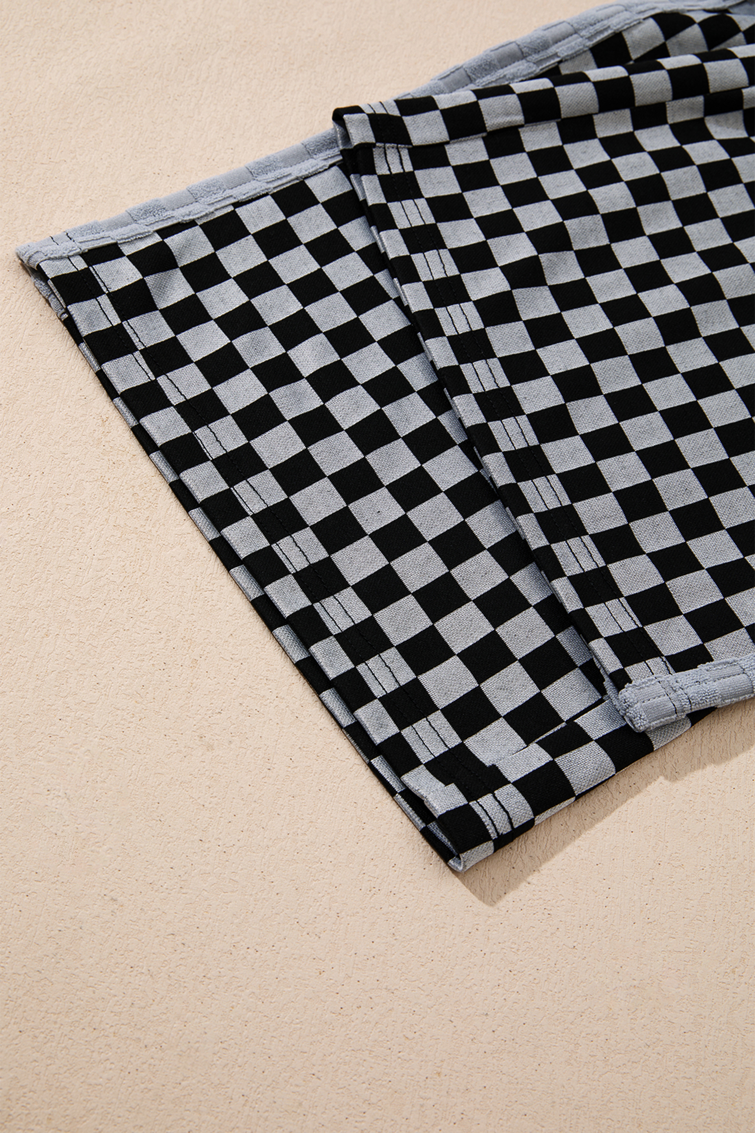 White Checkerboard Drawstring Waist Casual Pants