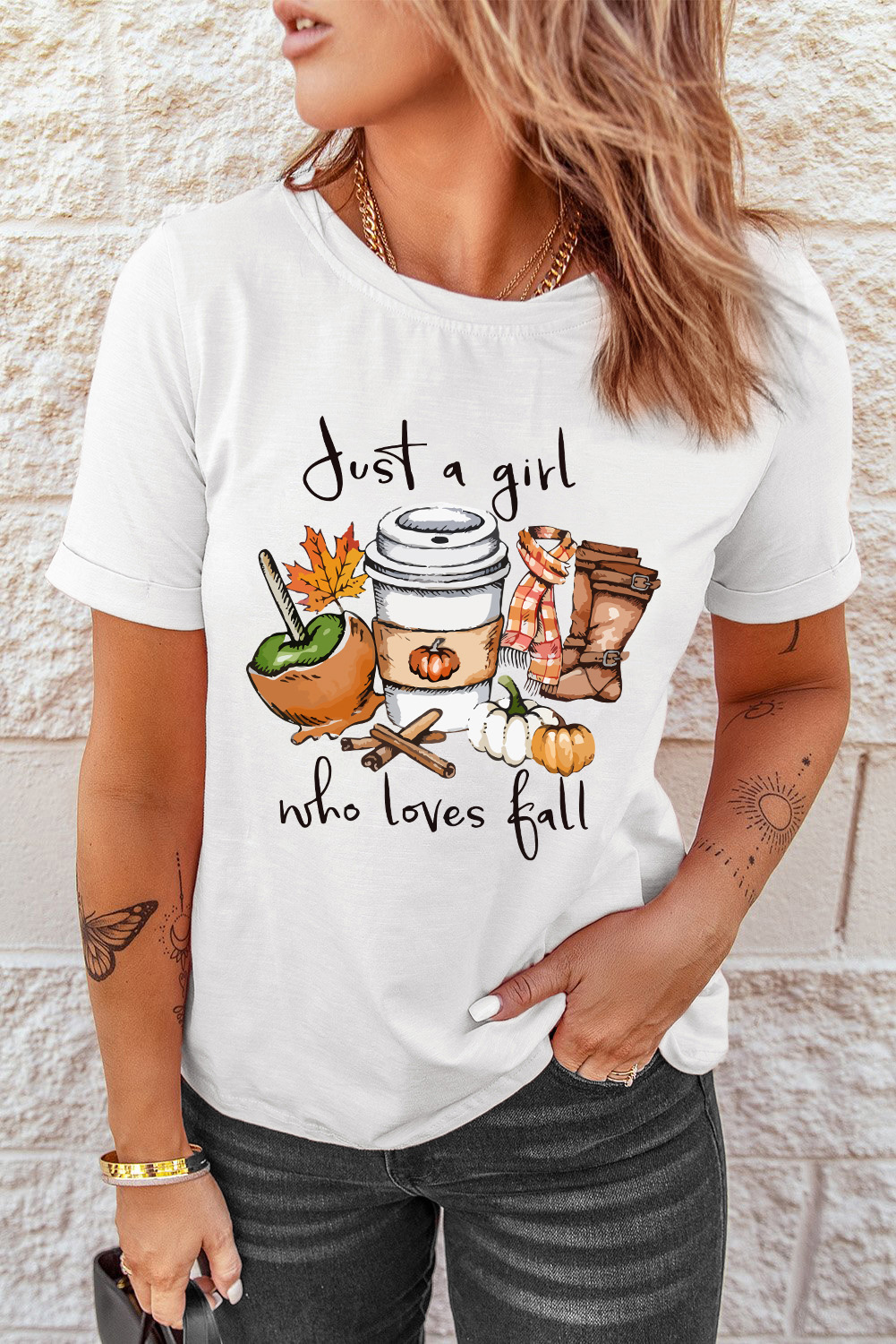 White Just A Girl Who Loves Fall Graphic T Shirt