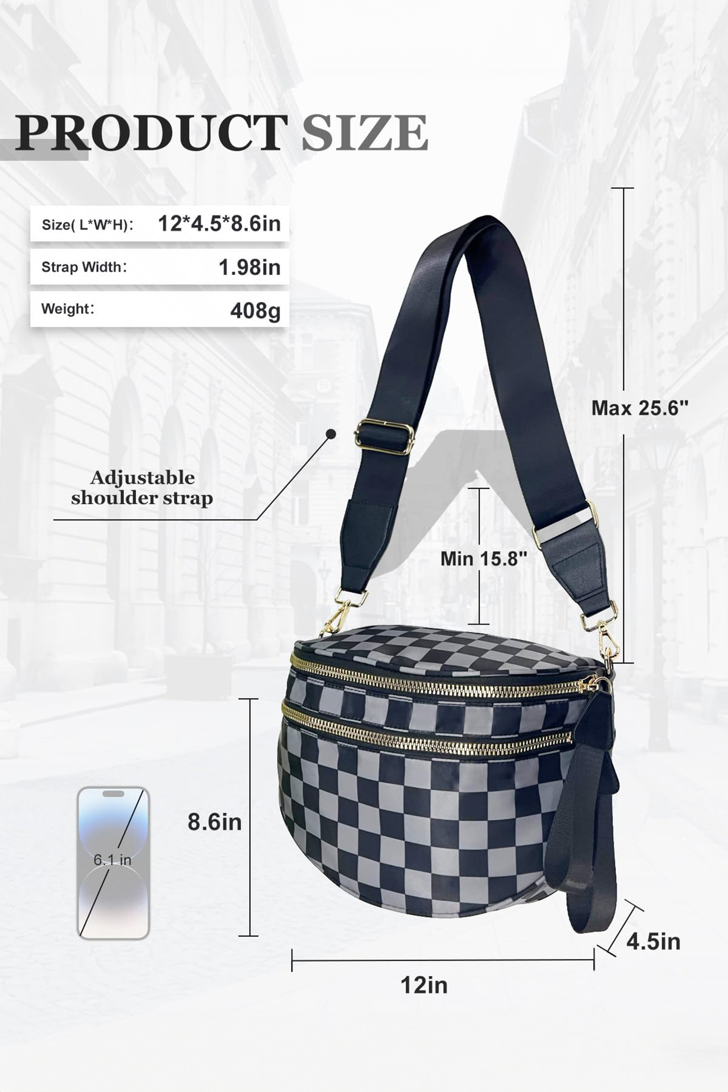 Jungle Green Double Zip Crescent Shape Adjustable Sling Bag