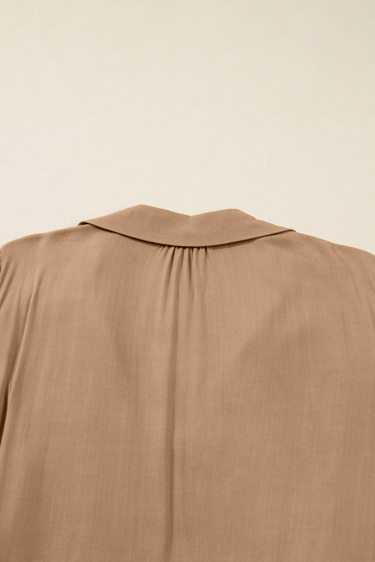 Four Leaf Clover Collared V Neck Smocked Detail Contrast Leopard Trim Bracelet Sleeve Long Dress