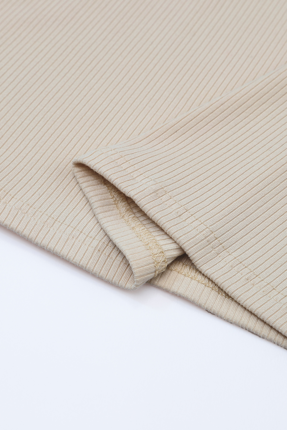 Gray Striped Mesh Long Sleeve Crewneck Ribbed Top