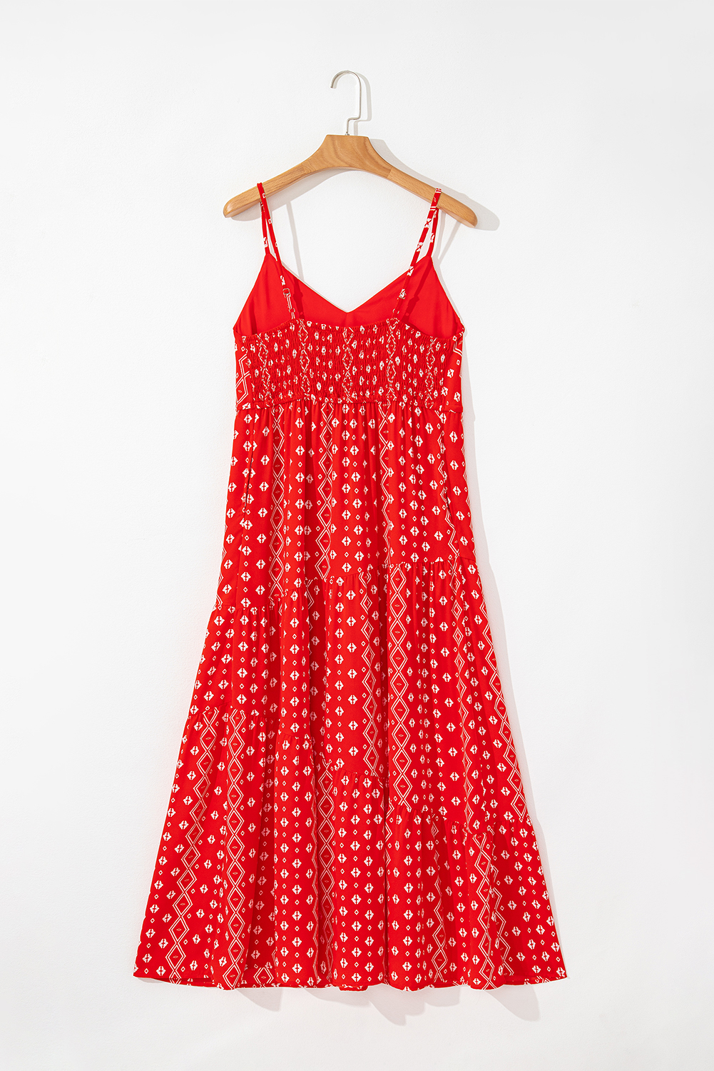 Red Boho Fashion Print Spaghetti Straps Drawstring Maxi Dress