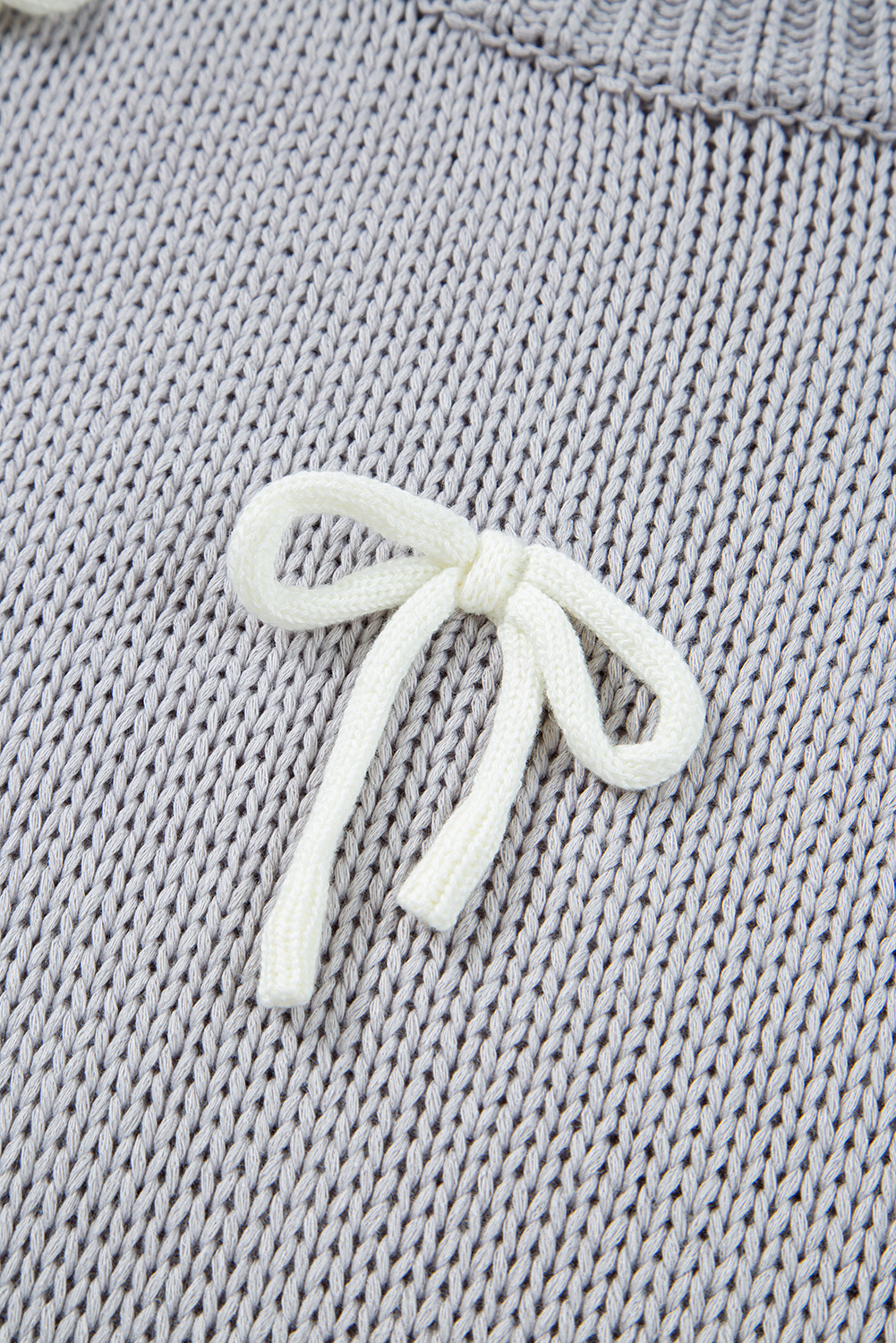 Light Grey Bowknot Applique Cap Sleeve Sweater