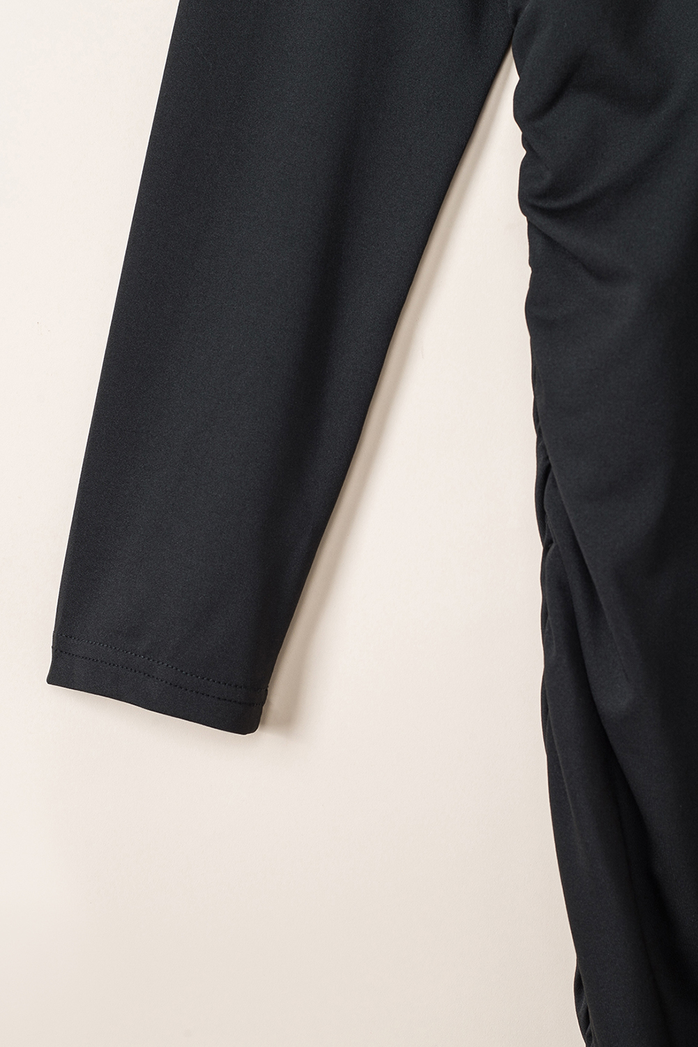 Black Long Sleeves Wrap V Neck Ruched Sheath Midi Dress