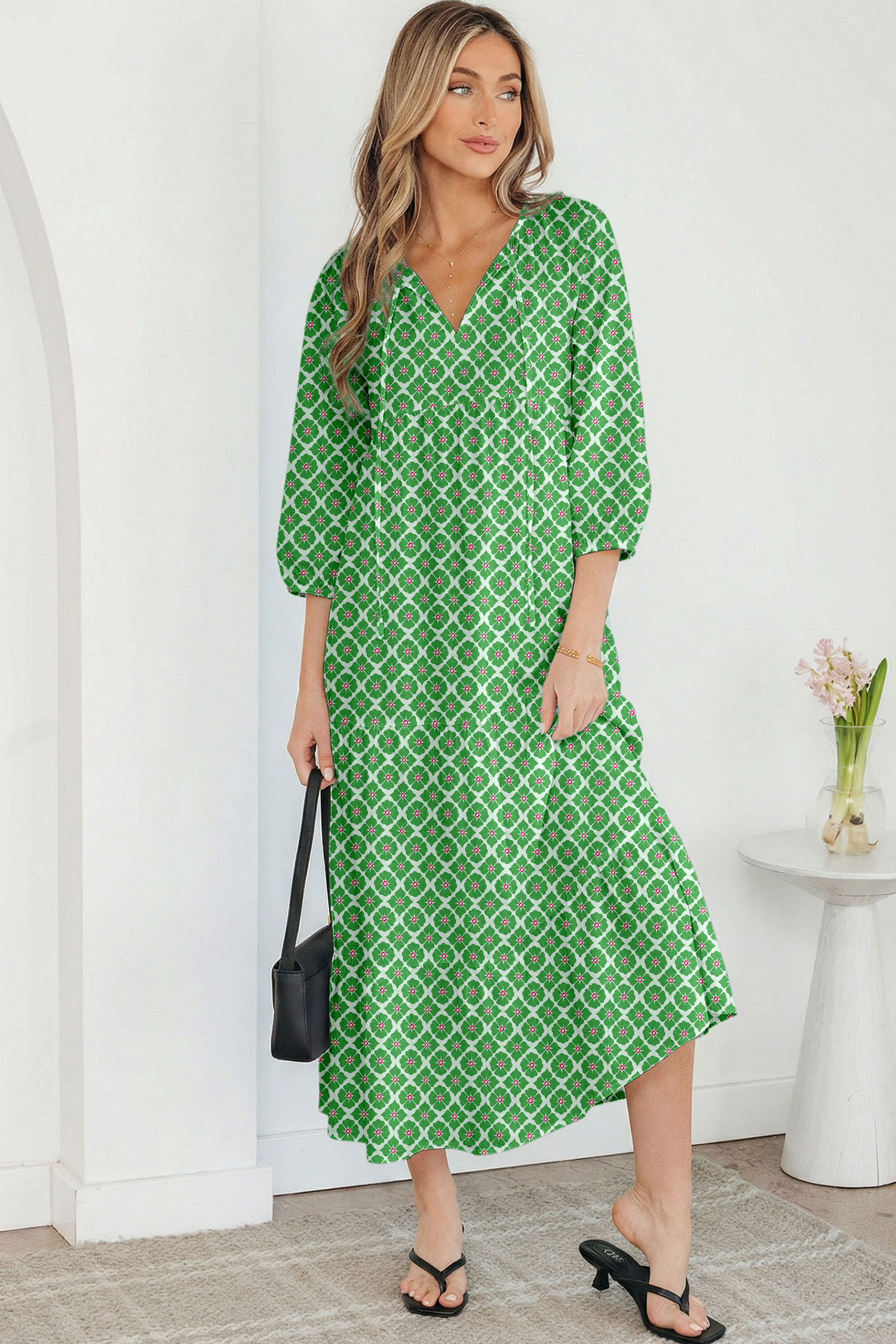 Sky Blue Boho Printed Half Sleeve Maxi Dress