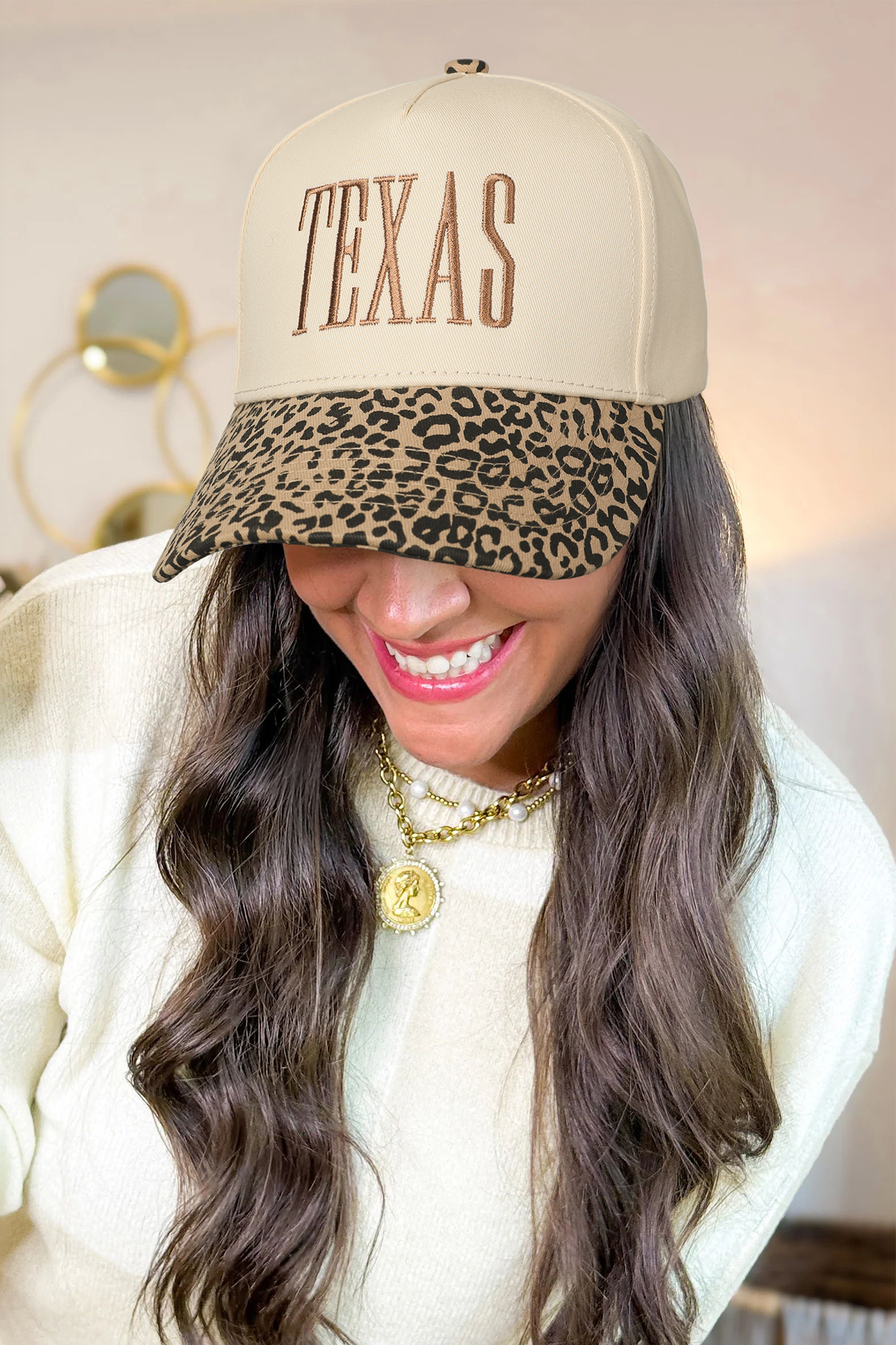 Brown Leopard Loose Tee Drawstring Waist Barrel Pants Set