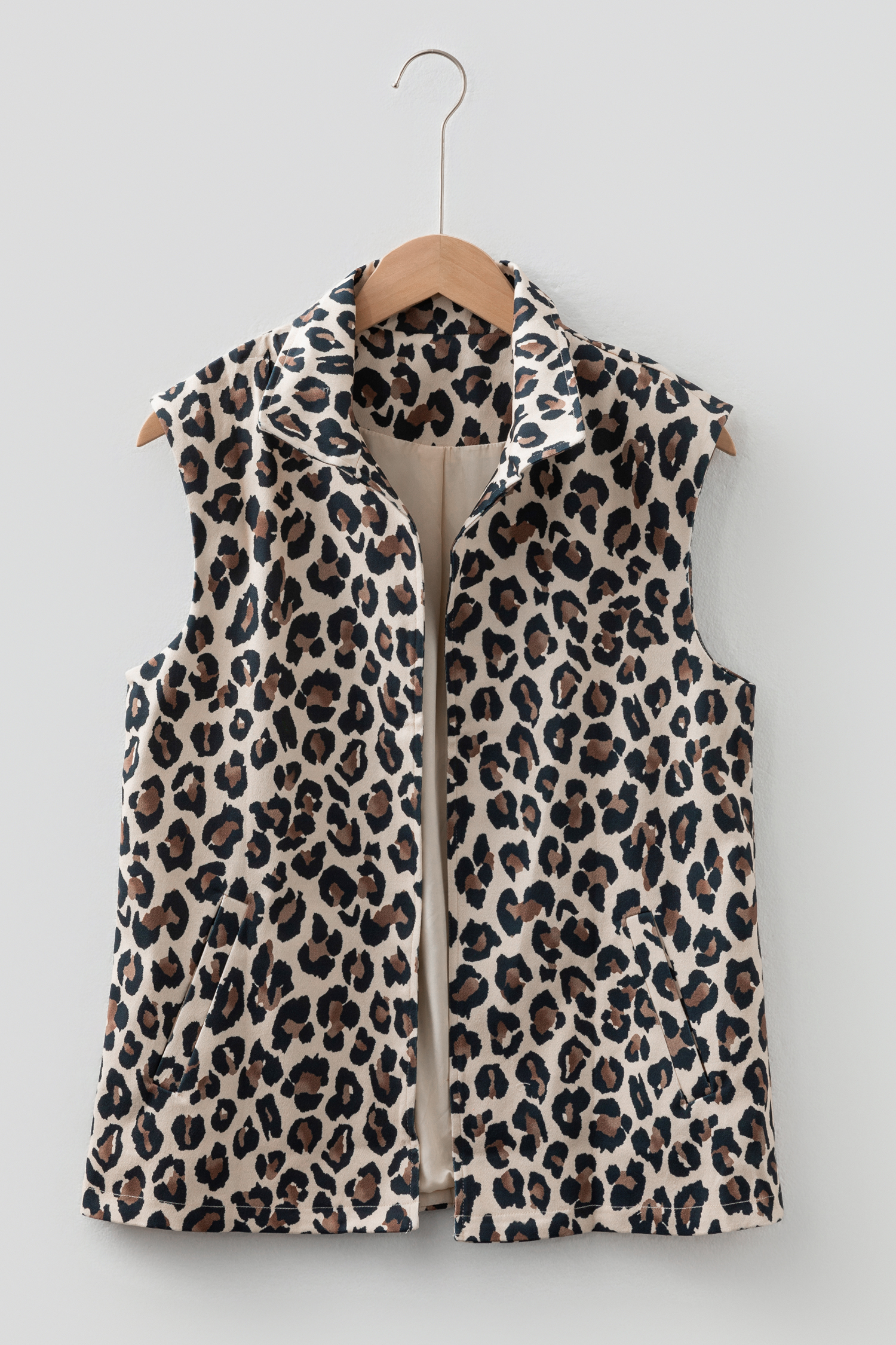 Brown Leopard Open Front Jacket Vest