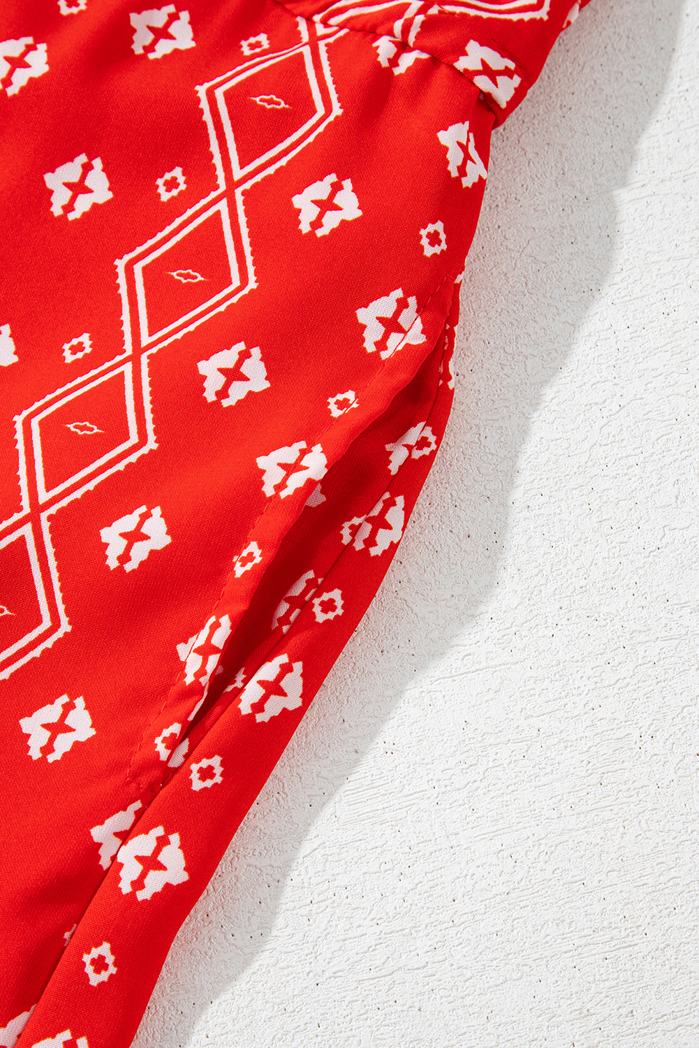 Red Boho Fashion Print Spaghetti Straps Drawstring Maxi Dress