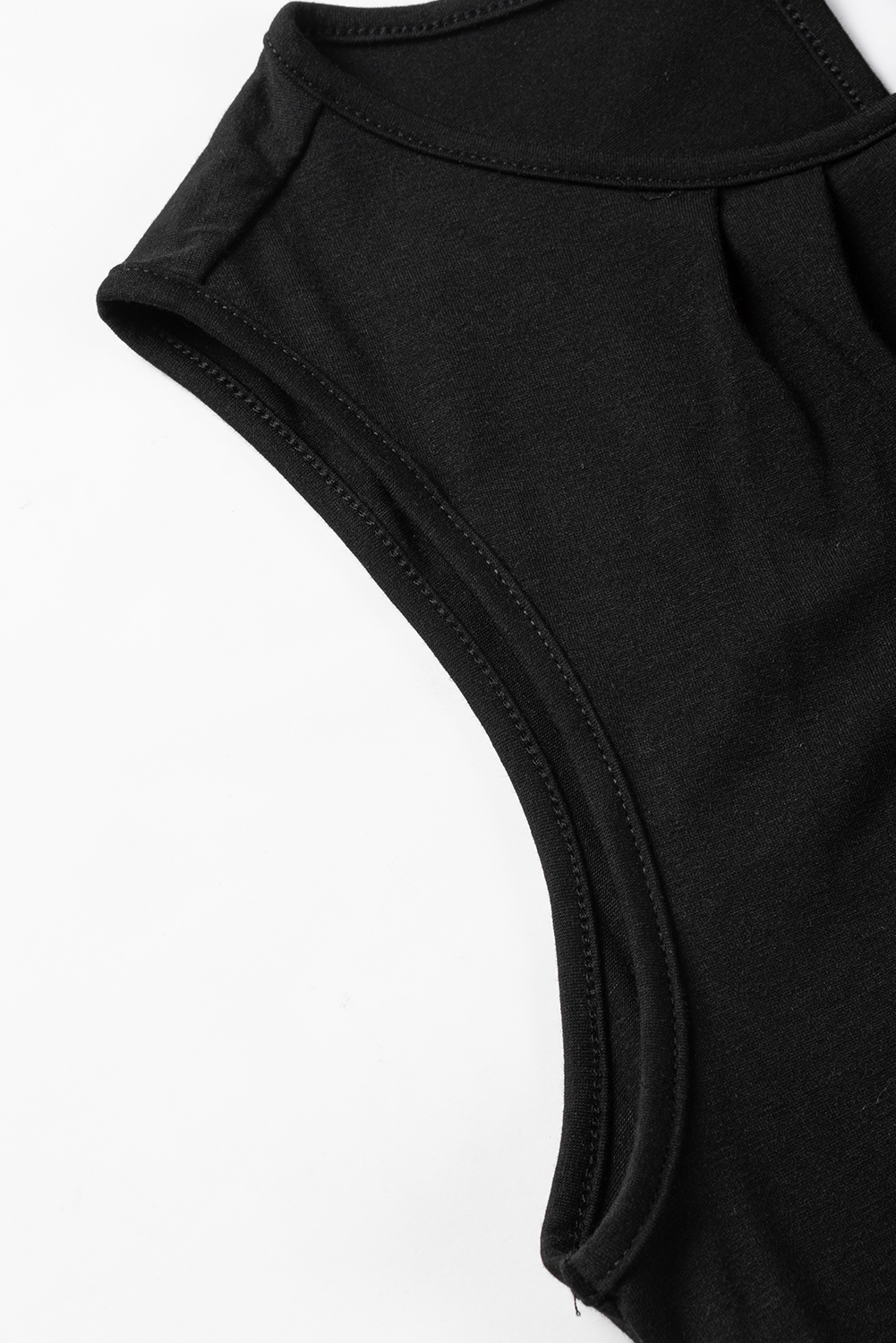 Gray Pleated Round Neck Sleeveless Top