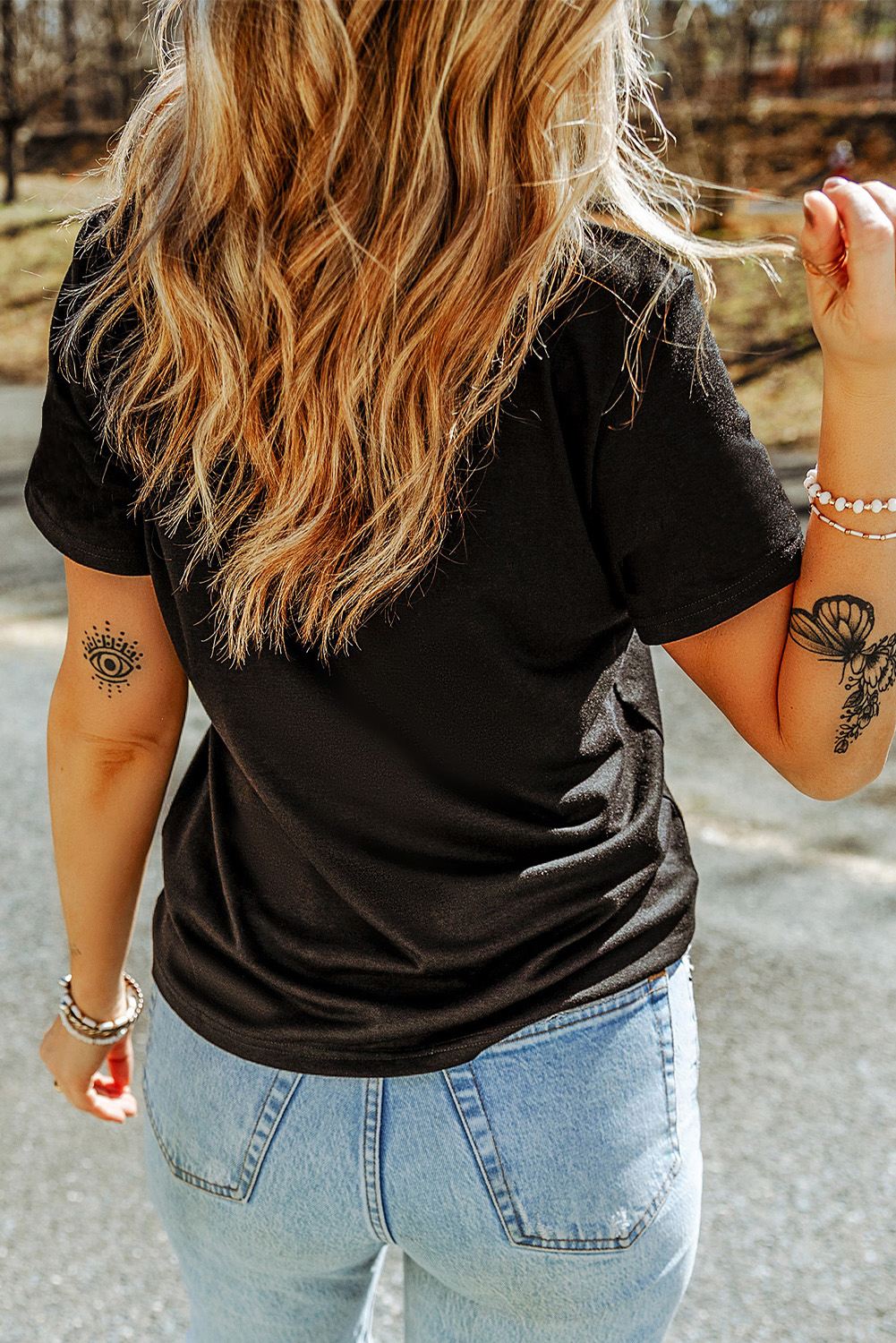 Black Rhinestone Santa Claus Christmas Graphic T Shirt