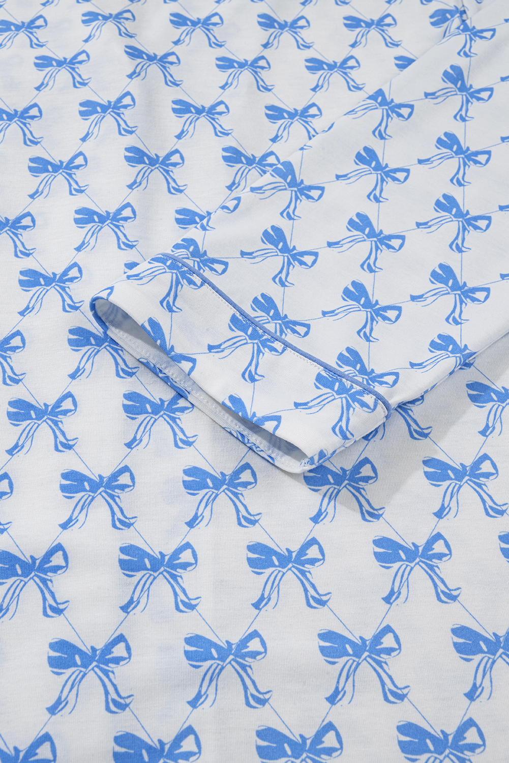 Sky Blue Bow Print Long Sleeve Shirt and Pants Soft Pajama Set