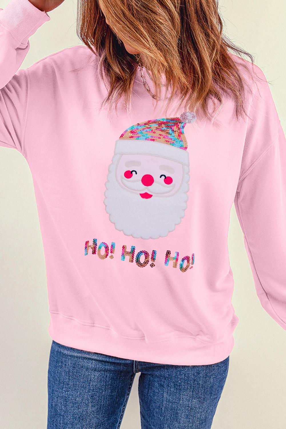 Fiery Red Santa Claus Sequin Graphic Sweatshirt