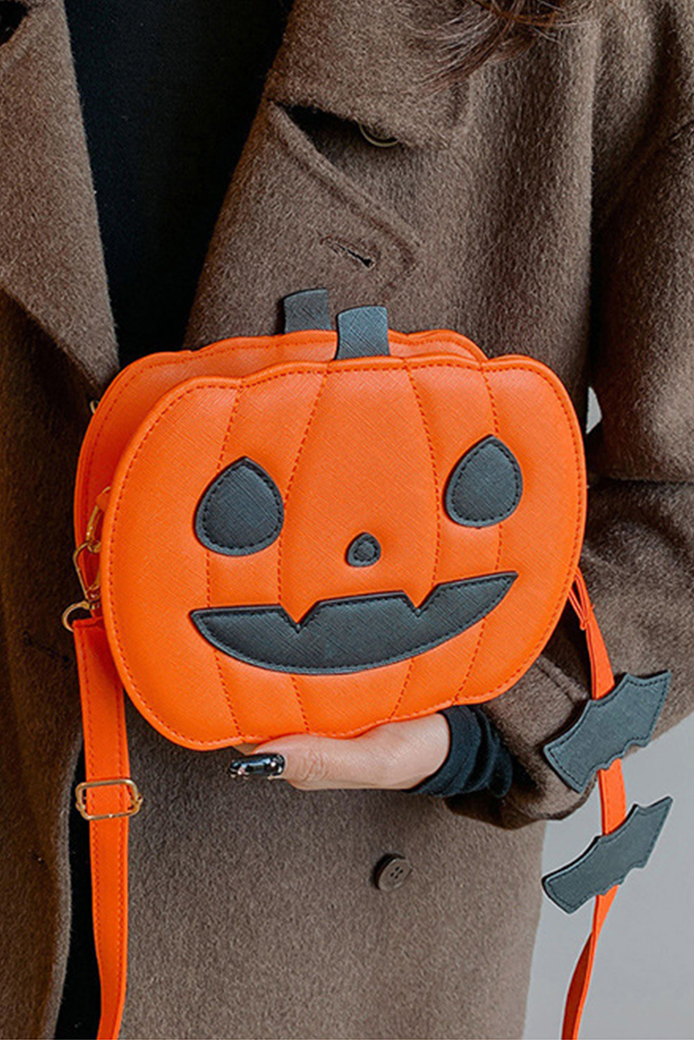 Carrot Devilish Halloween Pumpkin PU Leather Stitched Shoulder Bag