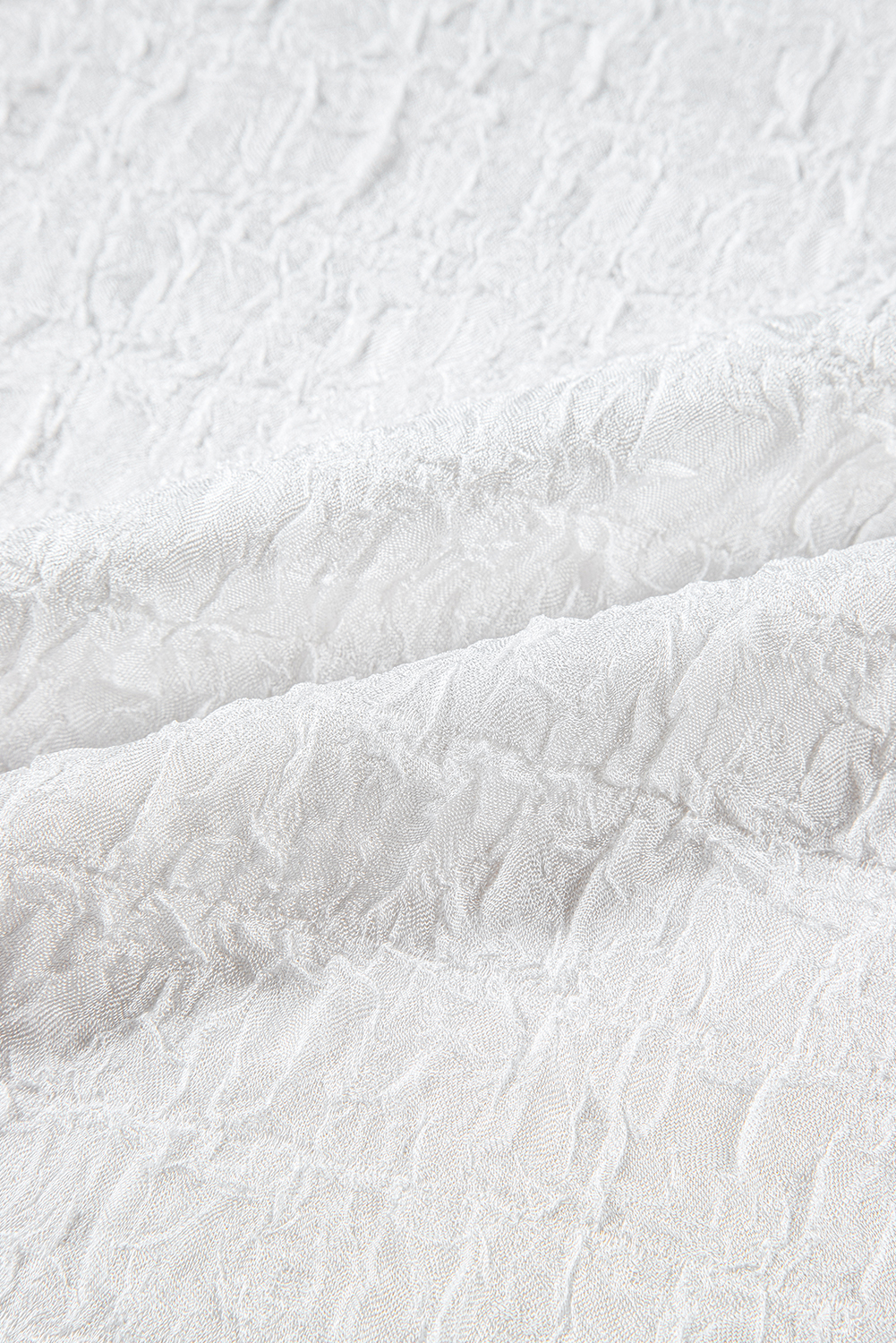 White Smocked Collar Sequin Flower Puff Sleeve Textured Top