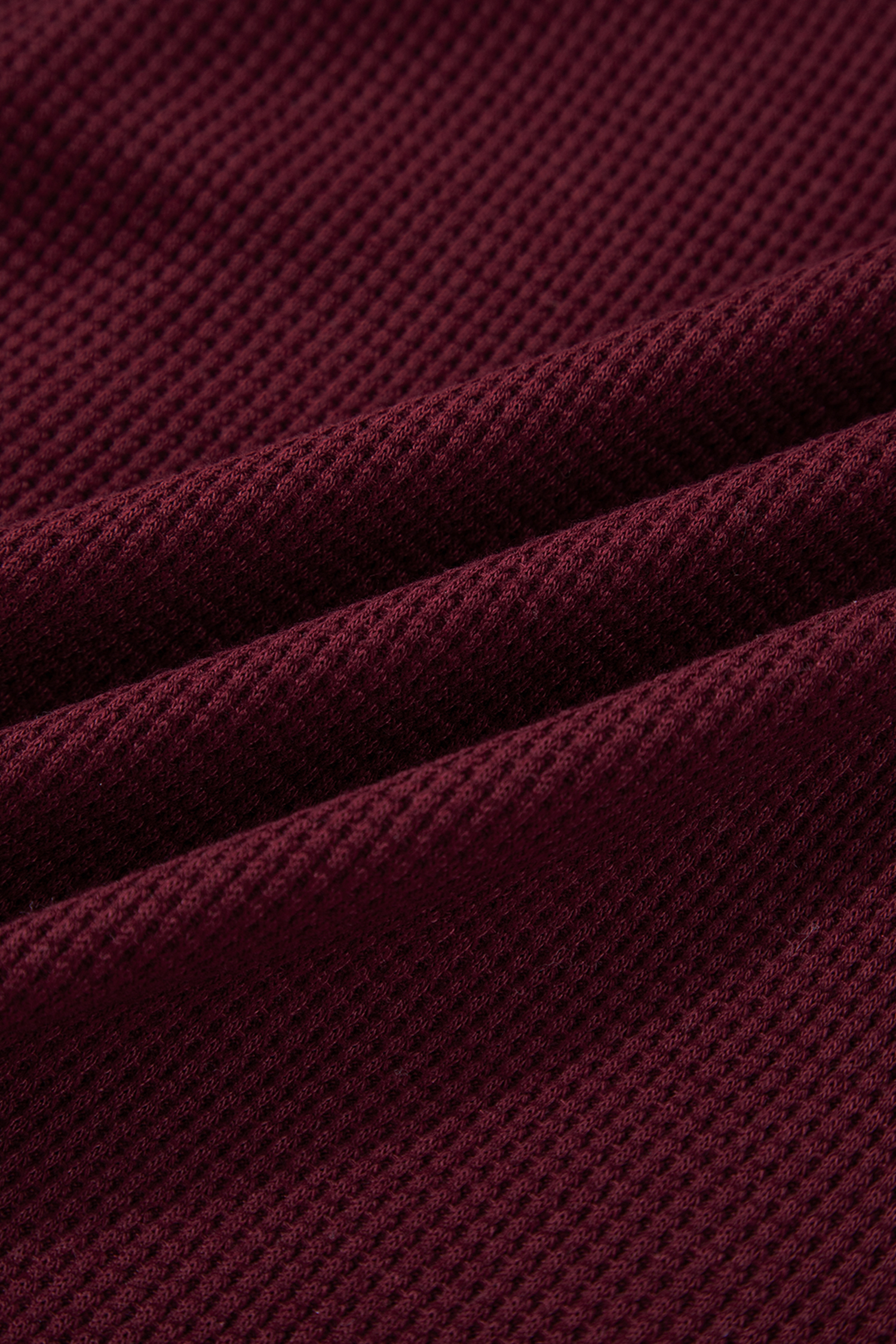 Burgundy Waffle Splicing Zip Up Front Button Hooded Jacket