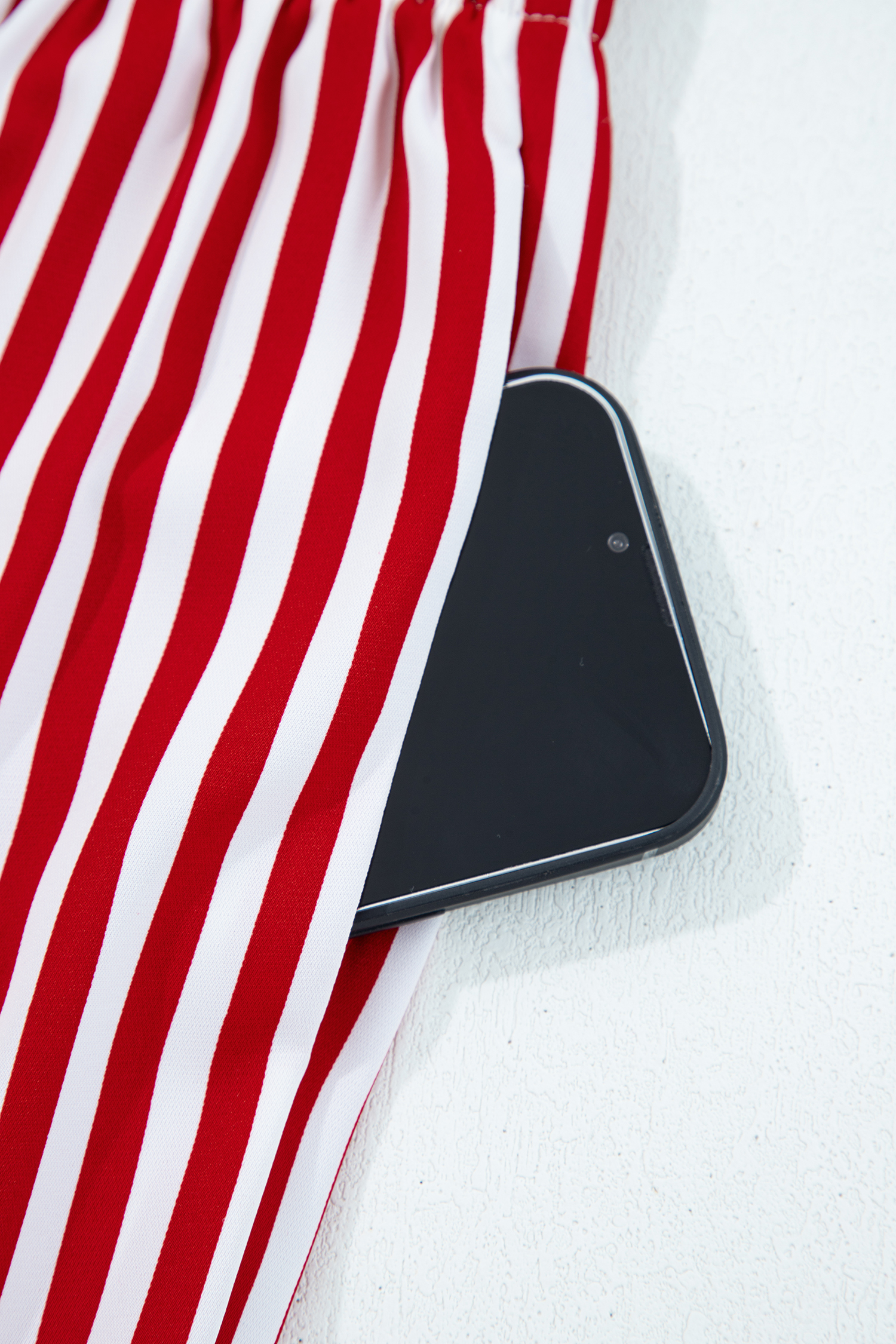 Red Stripe Contrast Velvet Trim Bow Knot Waist 2pcs Pajama Set