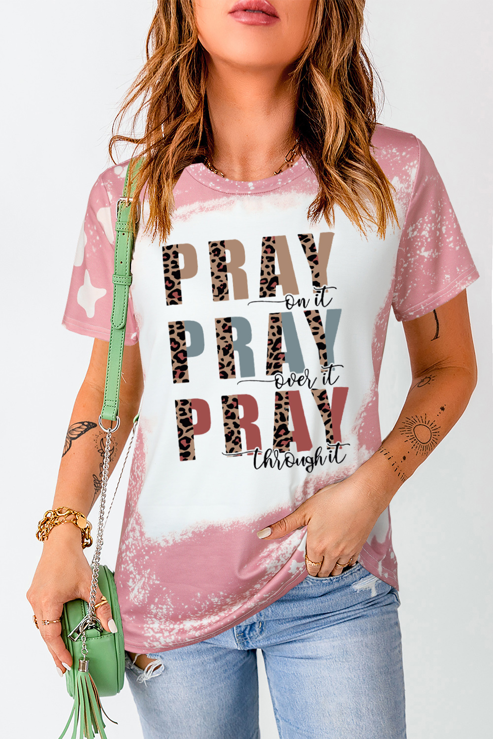 Pink Tie Dye Color Bleached Short Sleeve T Shirt
