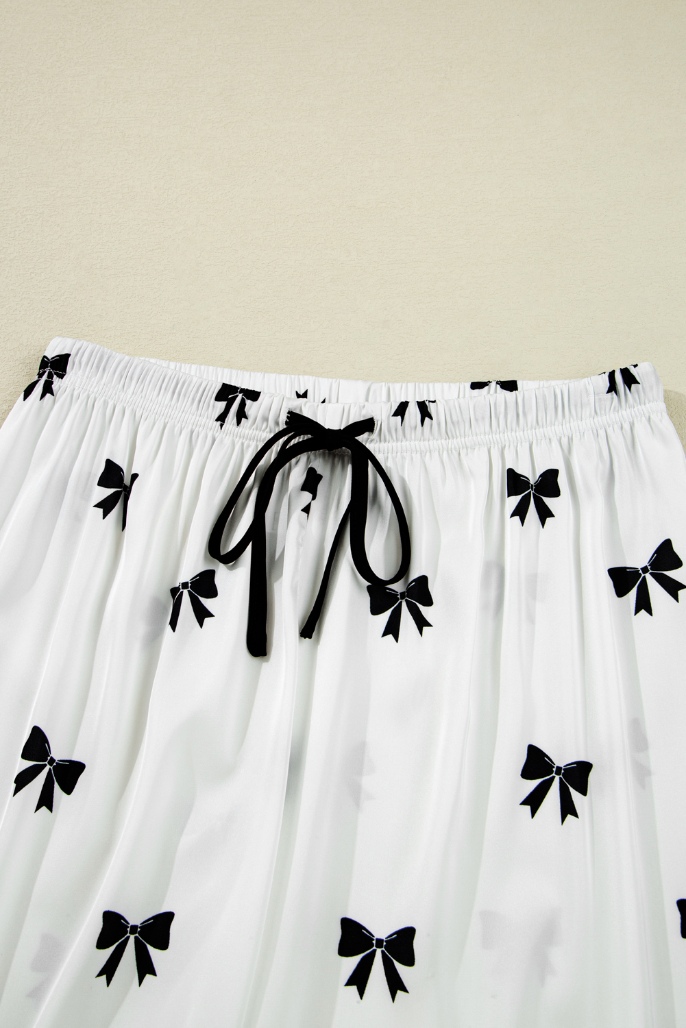 White Bows Print Two Piece Sleepwear