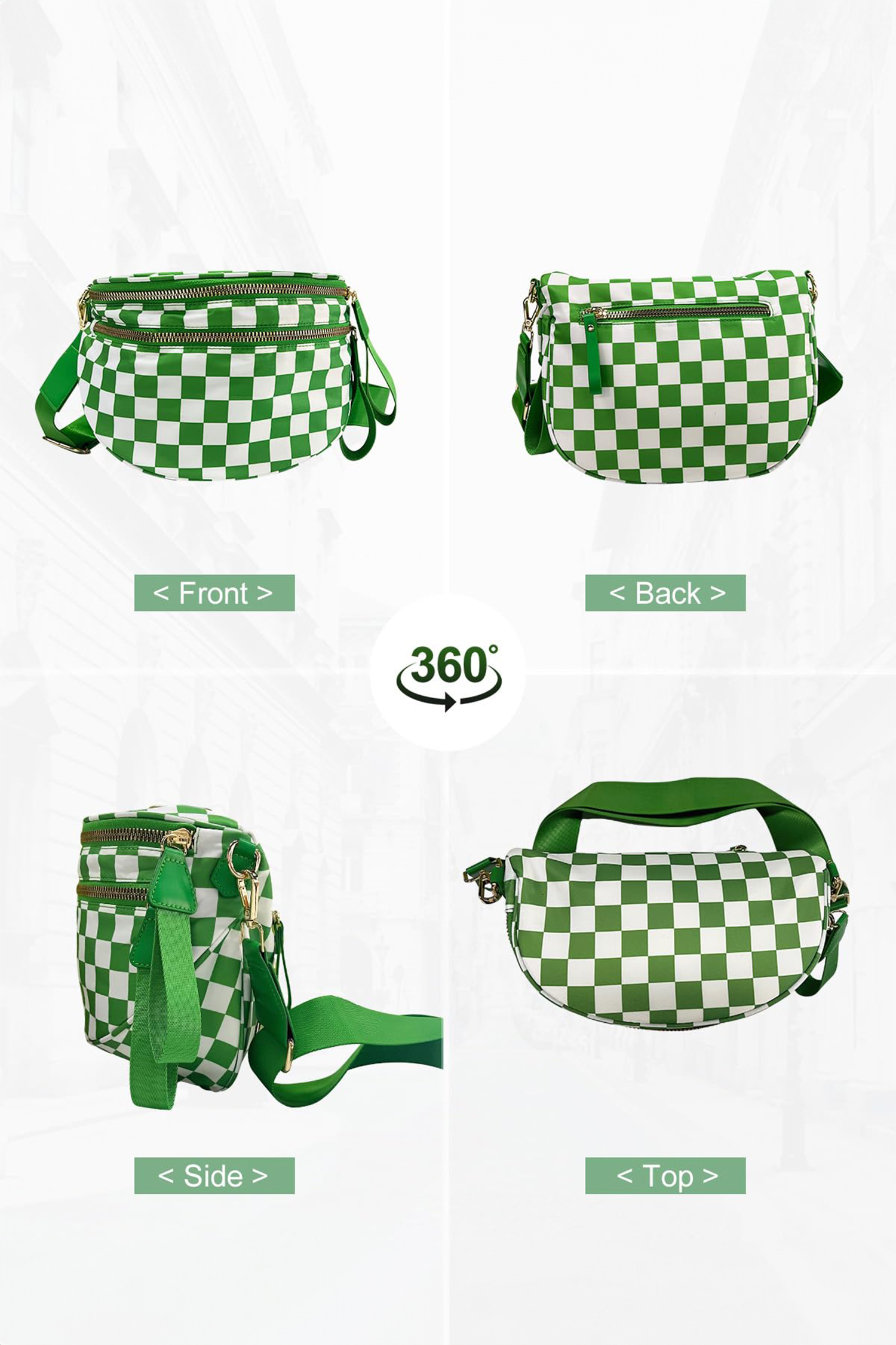 Jungle Green Double Zip Crescent Shape Adjustable Sling Bag