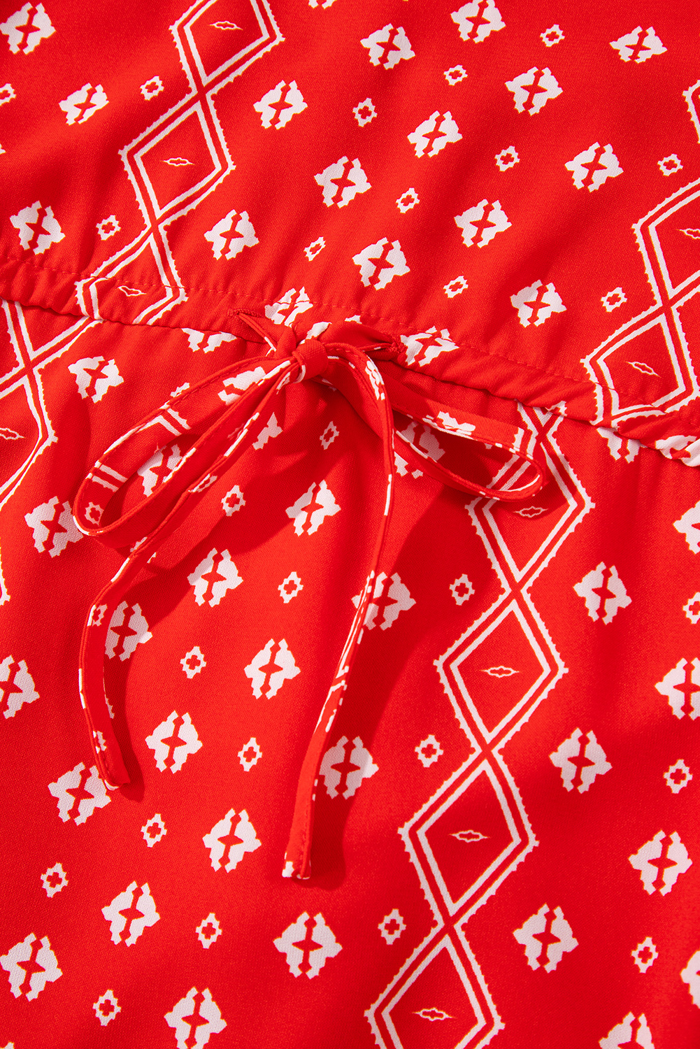 Red Boho Fashion Print Spaghetti Straps Drawstring Maxi Dress