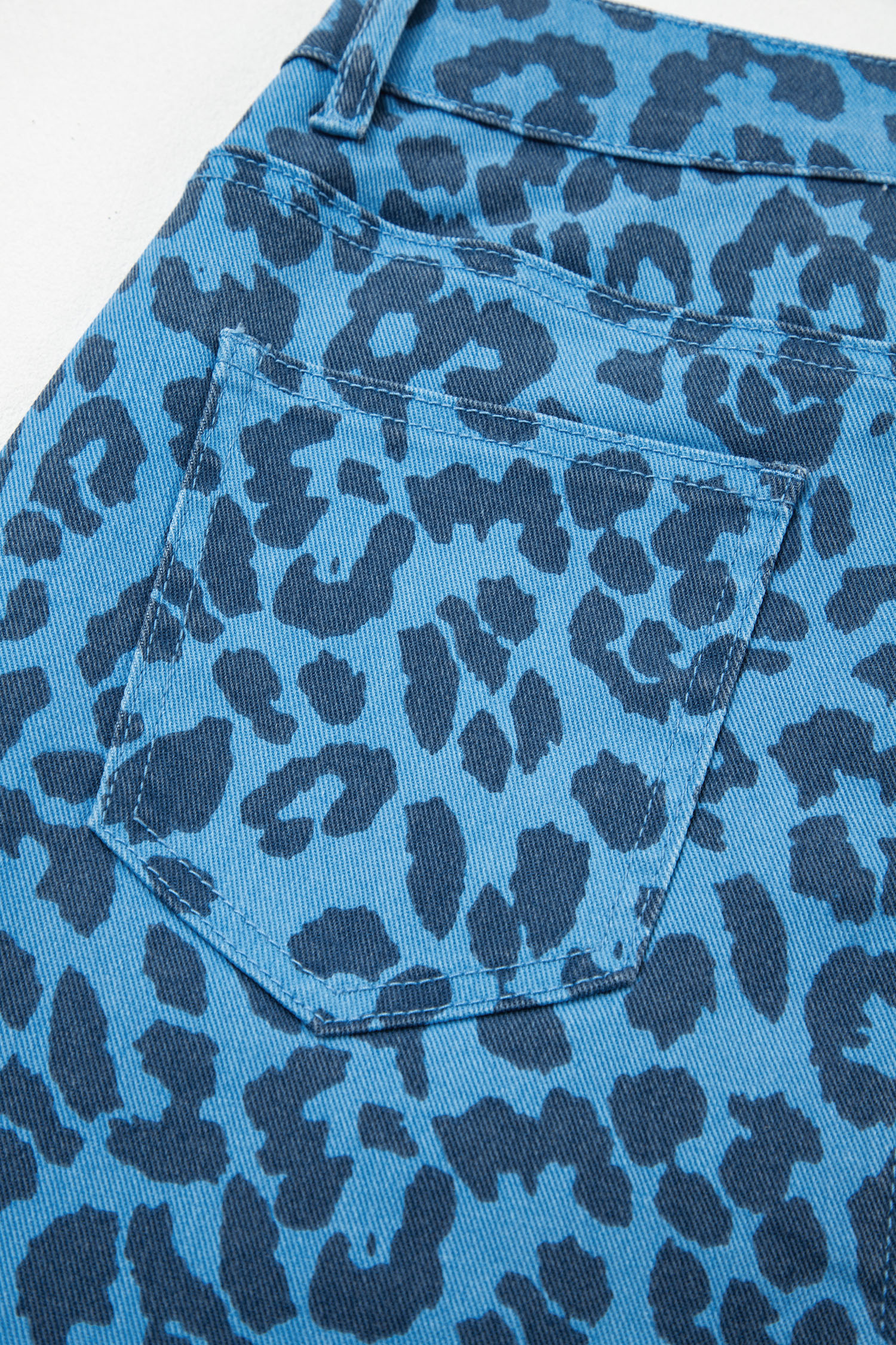 Brown Leopard Denim Frayed Split Denim Midi Skirt