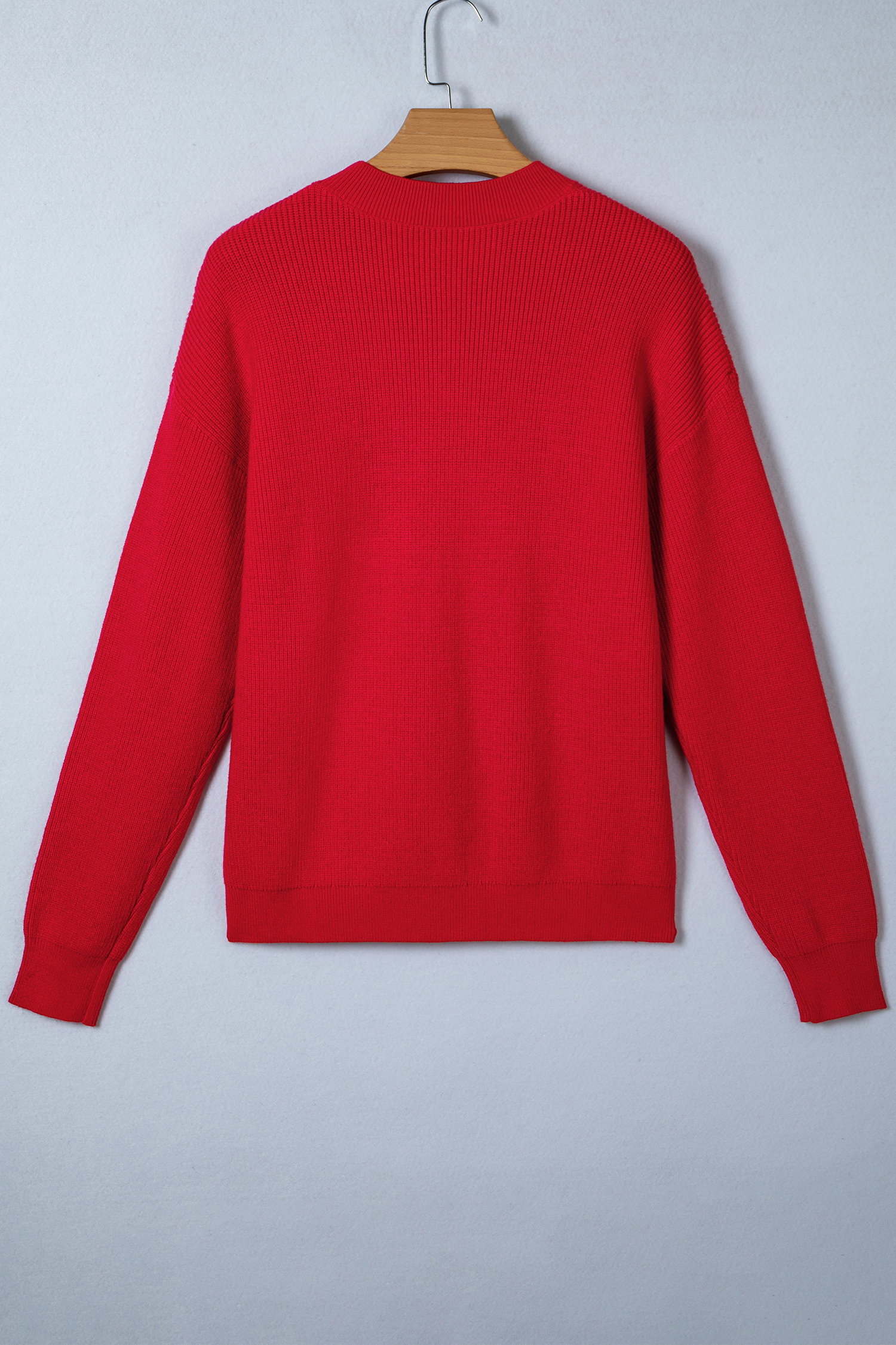 Fiery Red Bow Embroidered Graphic Ribbed Sweater Top
