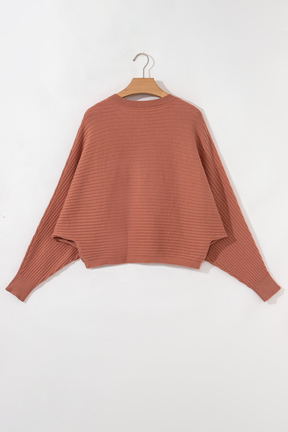 Apricot Pink Wide Rib Knit Button Front Dolman Sleeve Sweater Cardigan