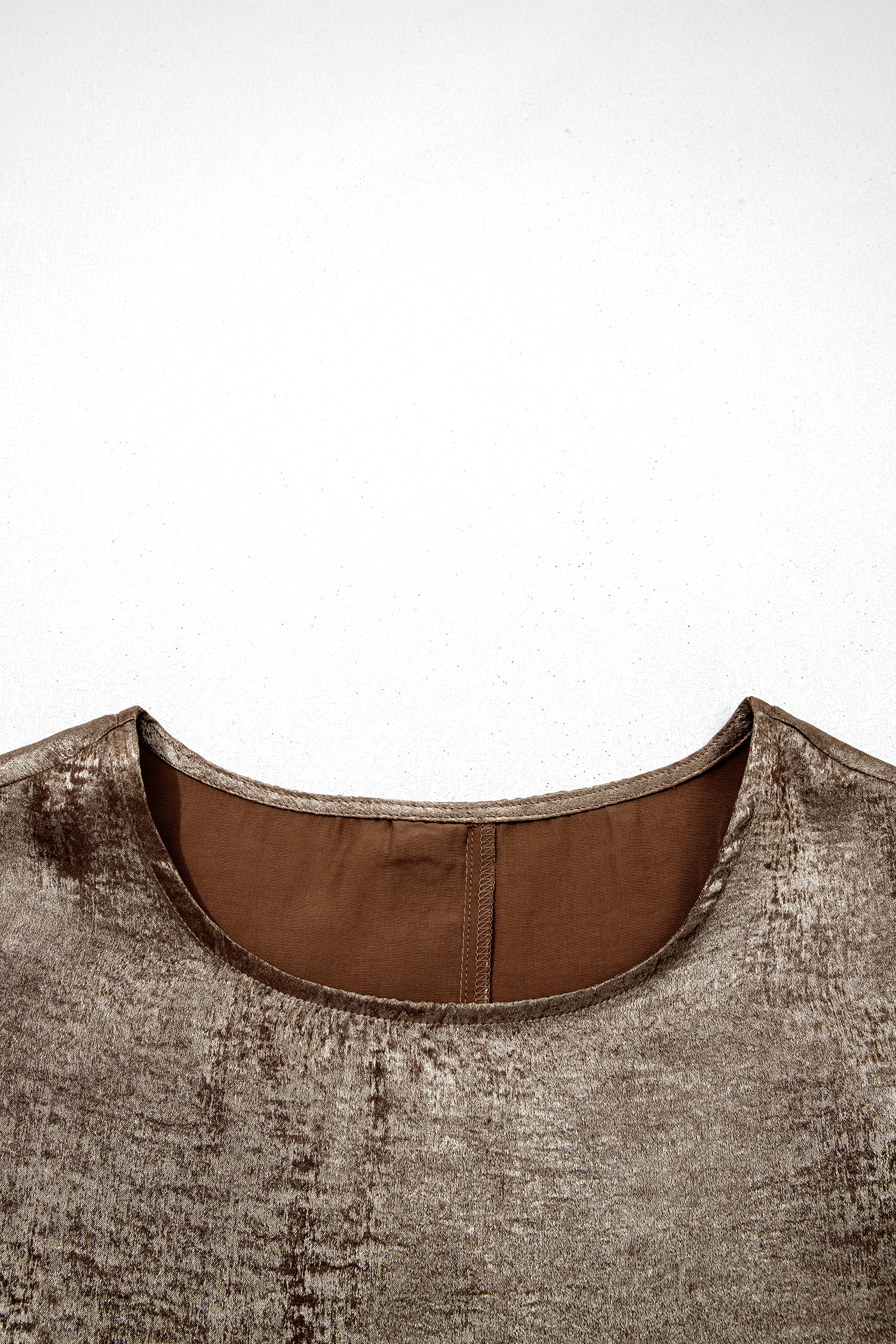 Apricot Metallic Round Neck Smocked Long Sleeve Blouse