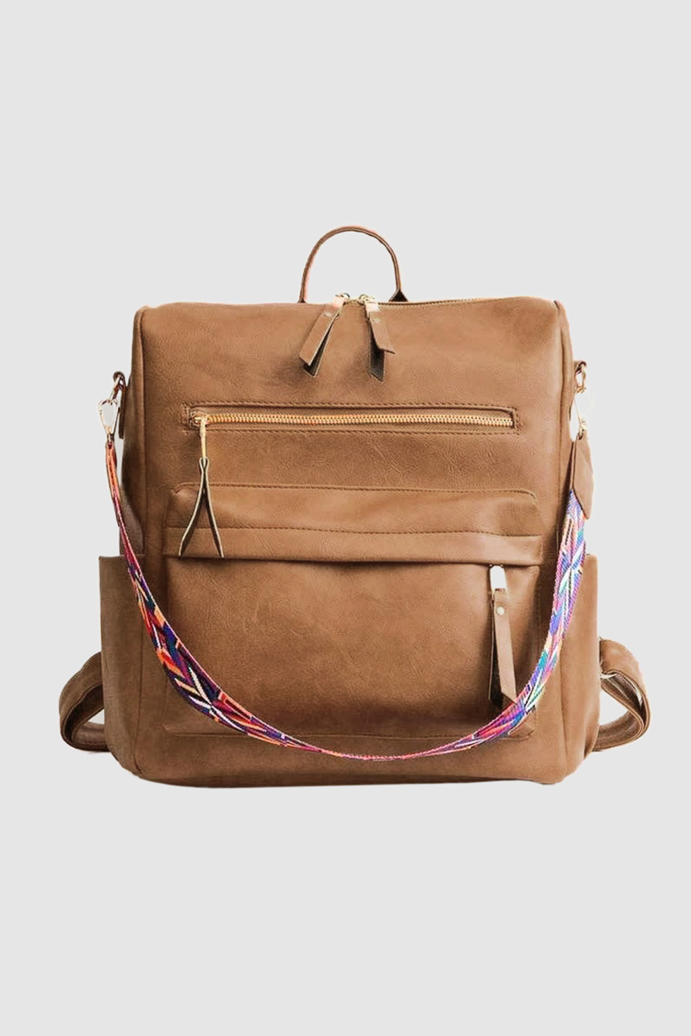 Color black Geometric Crochet Strap PU Leather Large Backpack