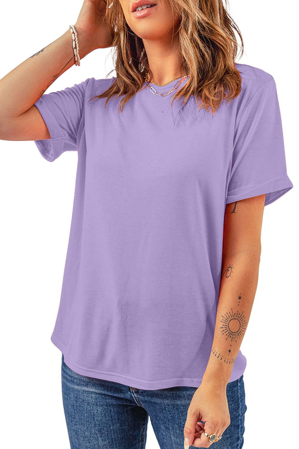 Khaki Casual Plain Crew Neck Tee