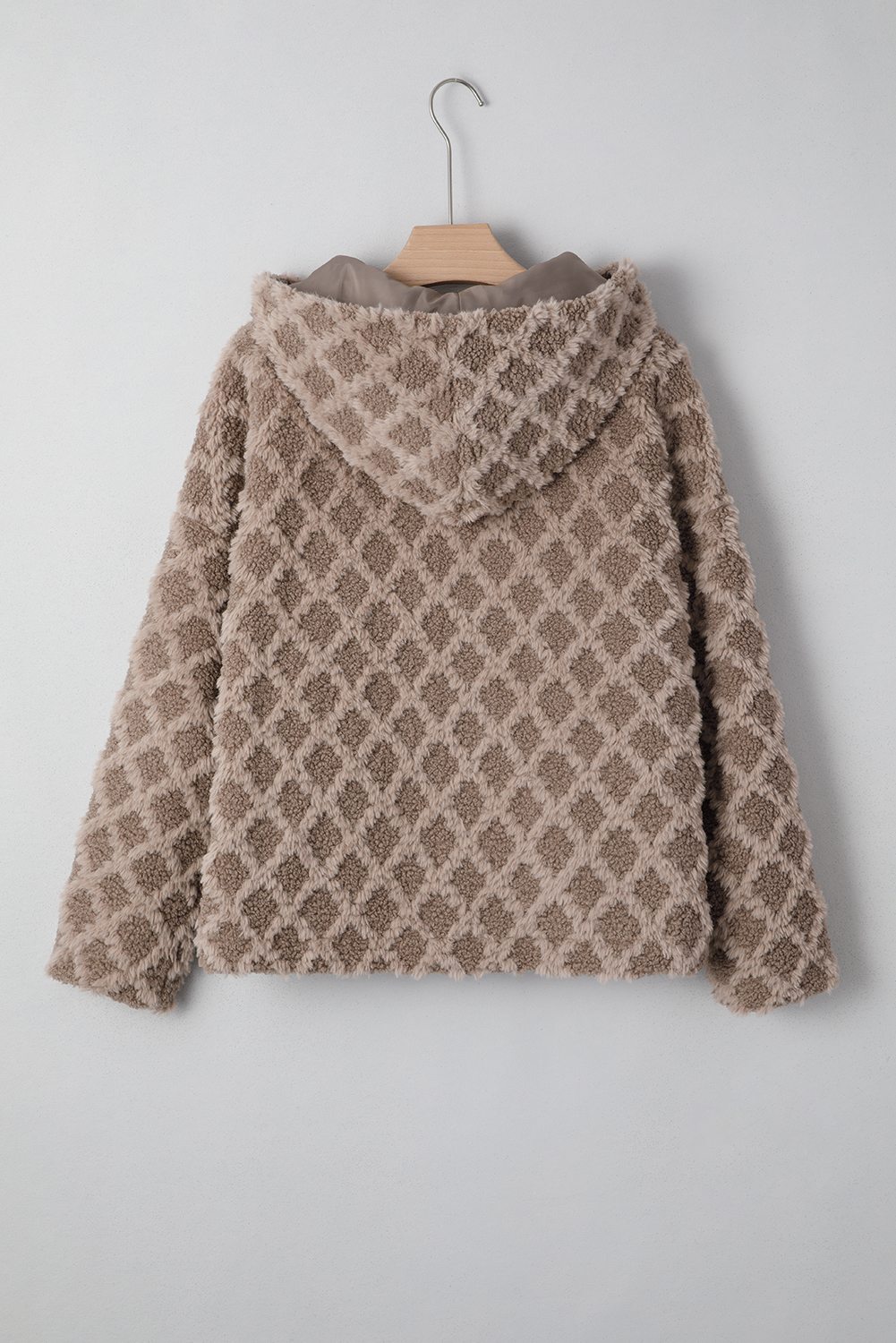 Chestnut Sherpa Rhombus Zip Up Side Pocket Hooded Jacket