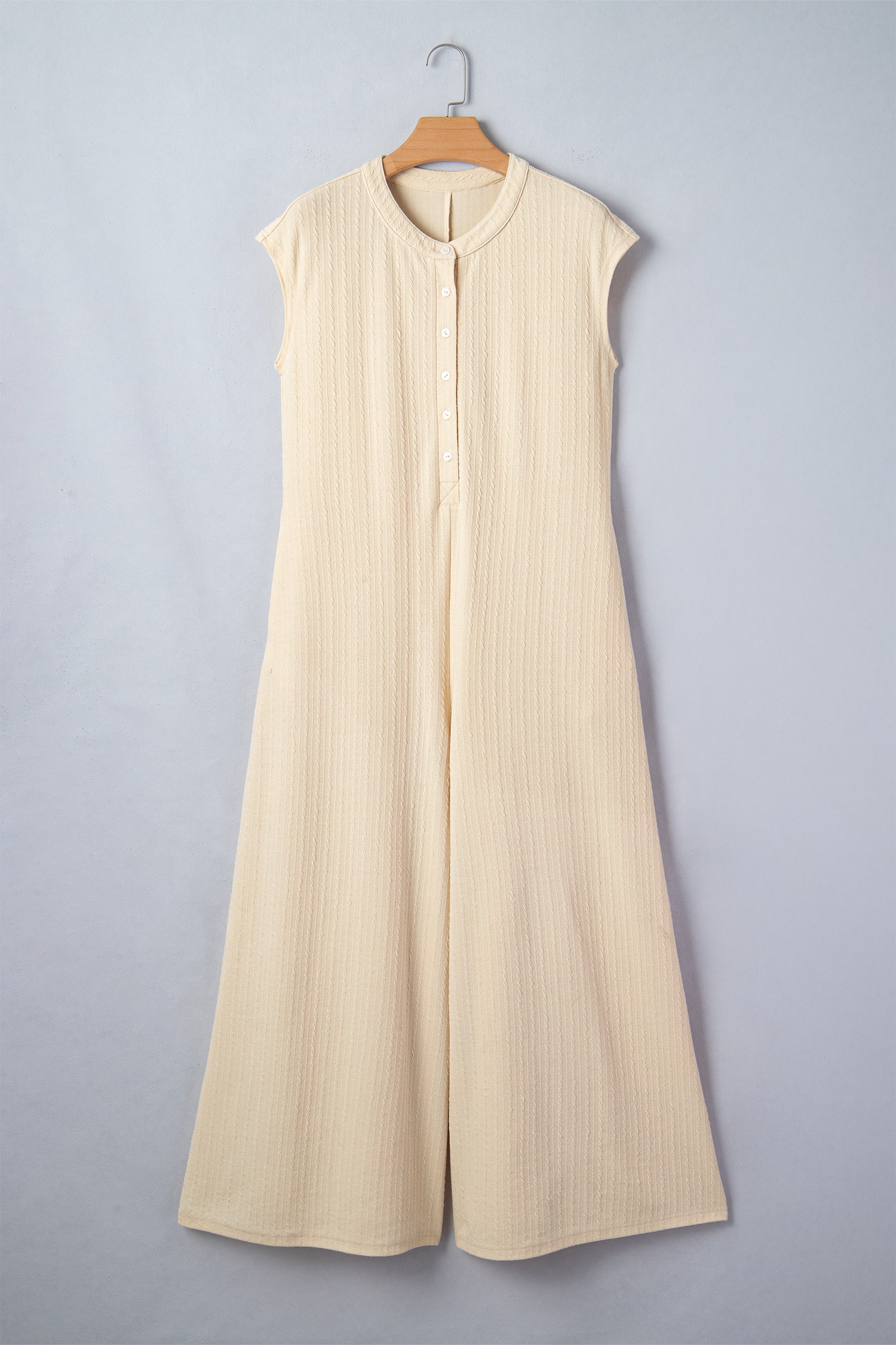 Jet Stream Half Buttons Ribbed Knit Wide Leg Jumpsuit