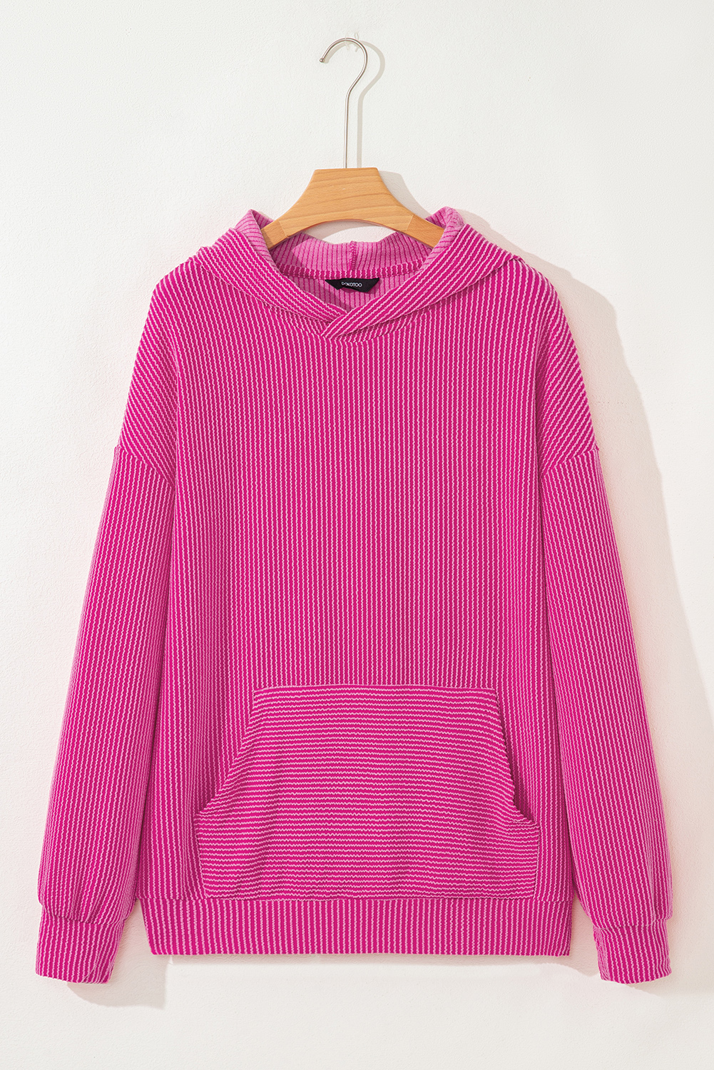 Smoke Gray Twisted Rib Texture Solid Hoodie