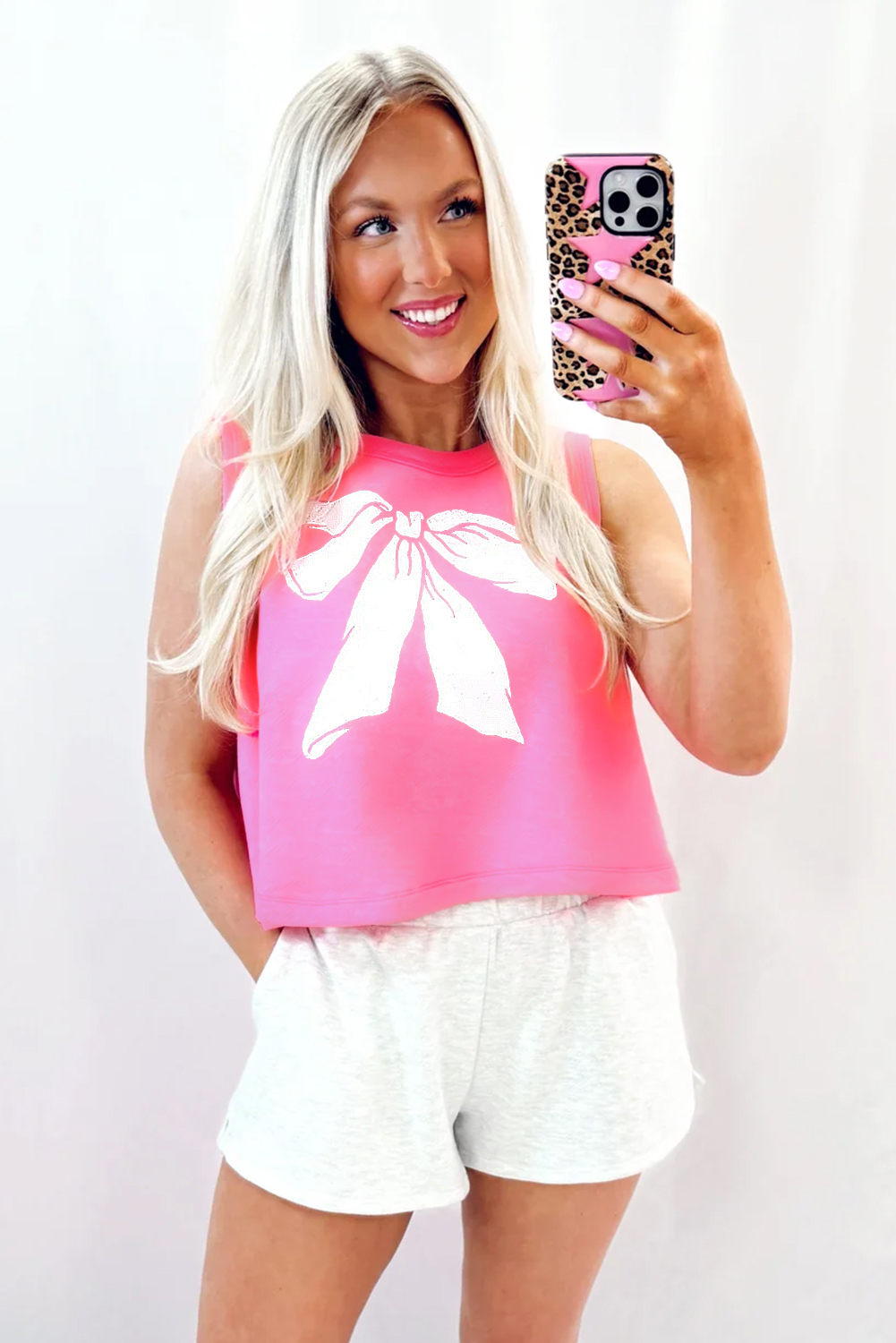 Sachet Pink Bow Print Boxy Fit Tank Top