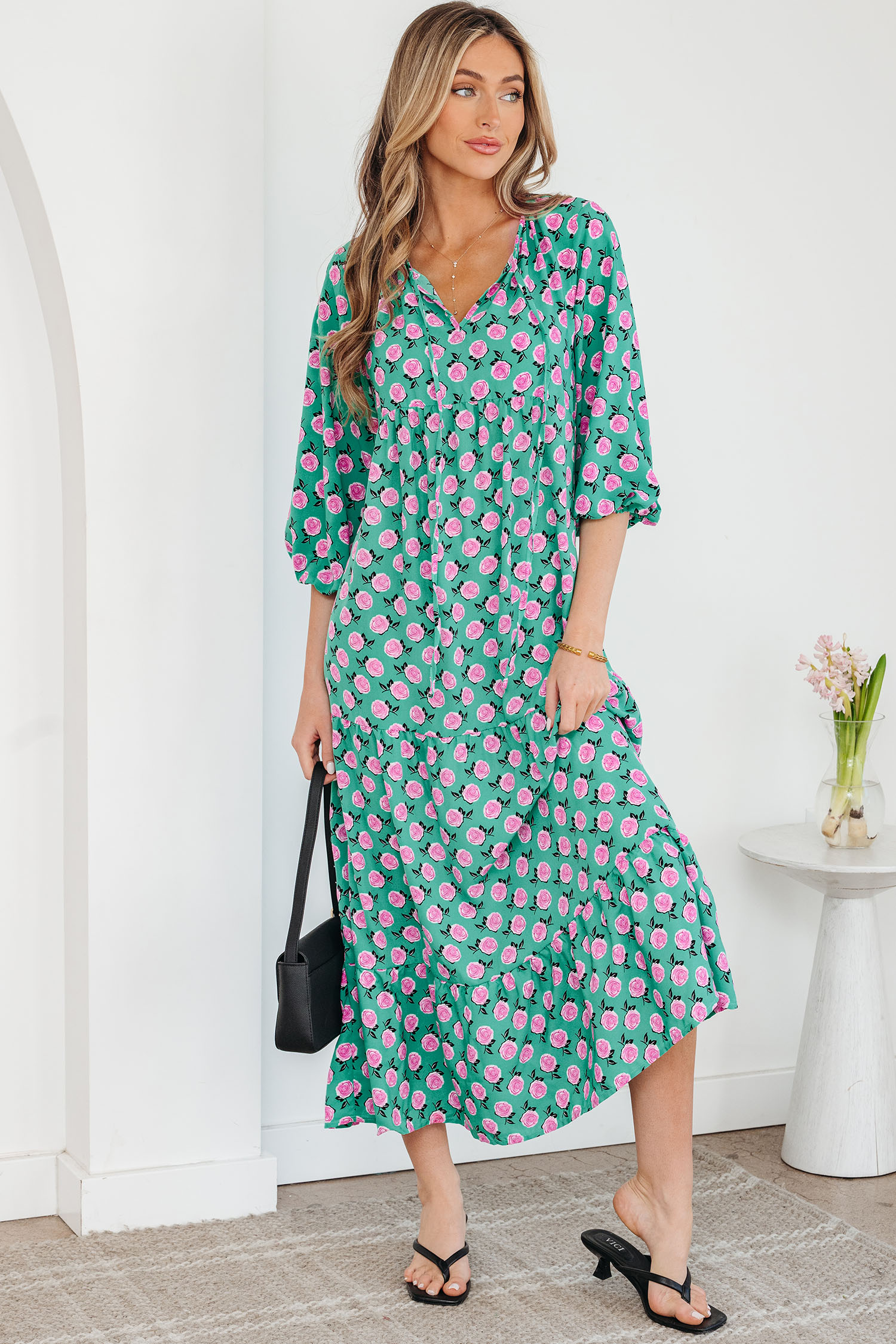 Sky Blue Boho Printed Half Sleeve Maxi Dress