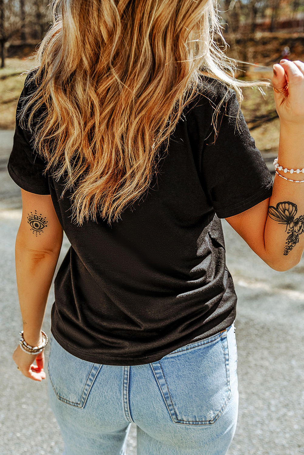 Black Western Turquoise Pattern Sequin Patched T Shirt