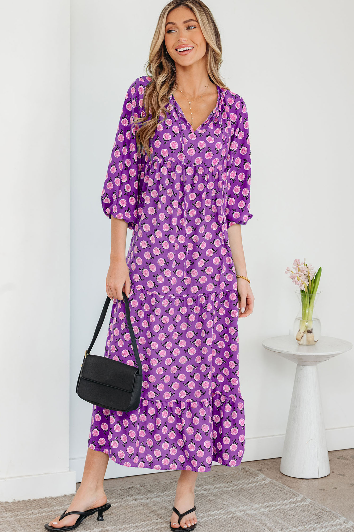 Sky Blue Boho Printed Half Sleeve Maxi Dress